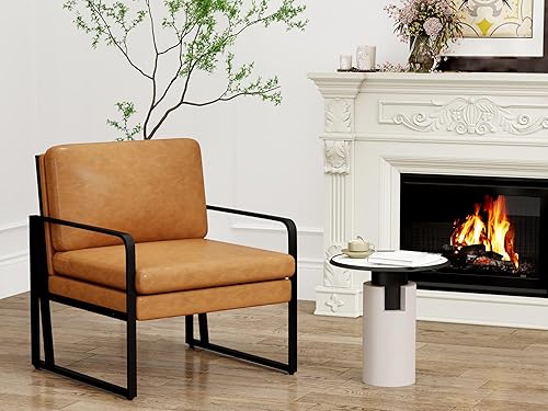Miniatura 8 de Andeworld Silla decorativa moderna, sillón de sala de estar de mediados de siglo, sofá tapizado de piel sintética con patas de metal para leer,