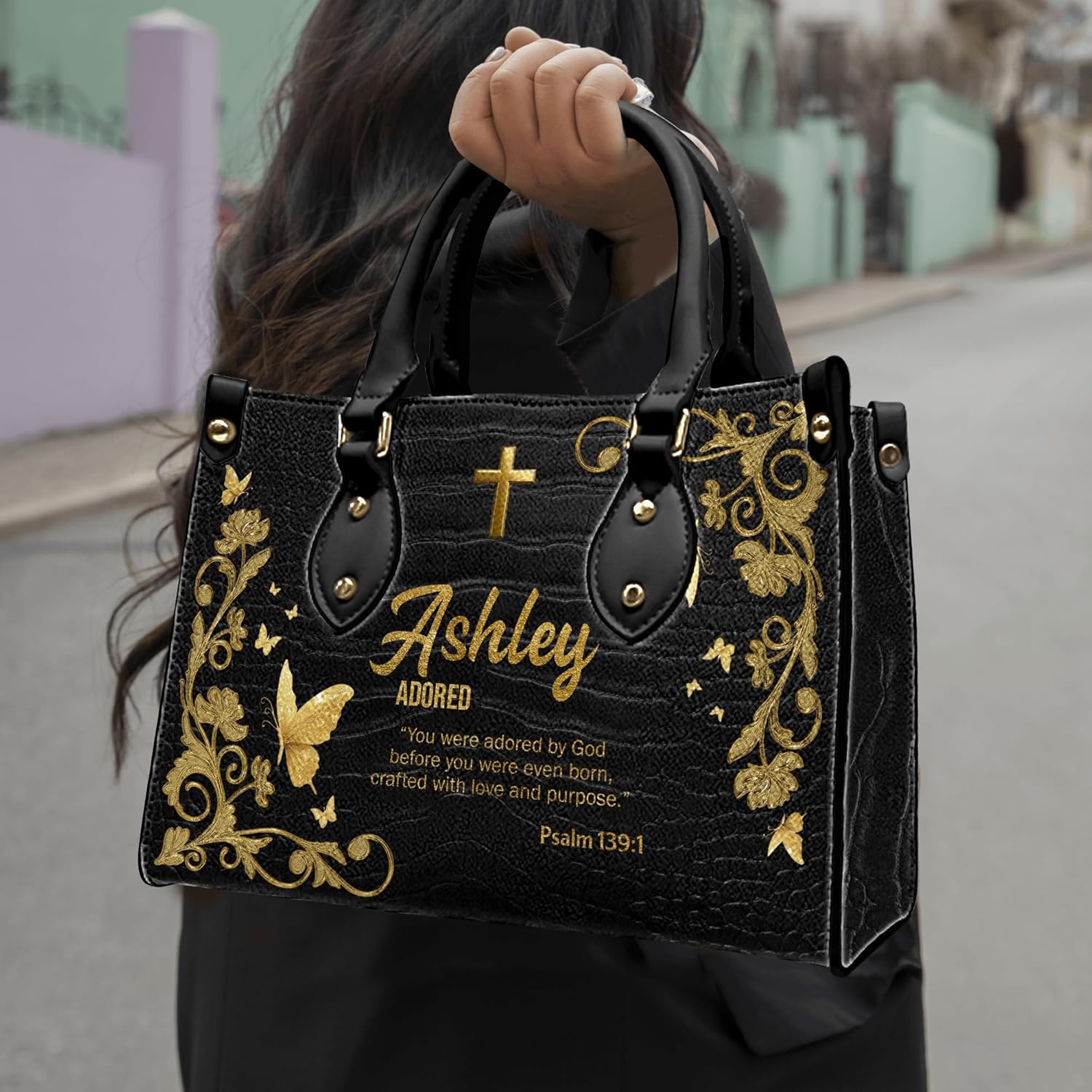 Personalized Christian Leather Handbag with Purse, Custom Name Bible, Cross Floral, Faith Gift for Mom Wife Her - Image 2