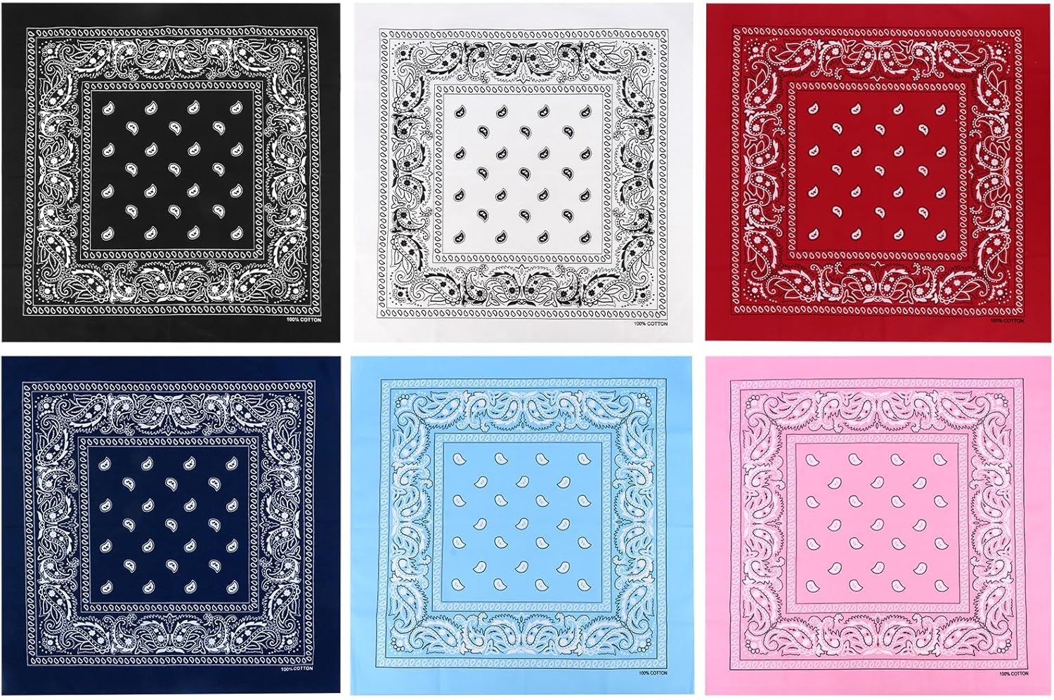 6 Pack 22"x22" Lightweight Bandanas for Women & Men 100% Cotton Bandana - Image 2