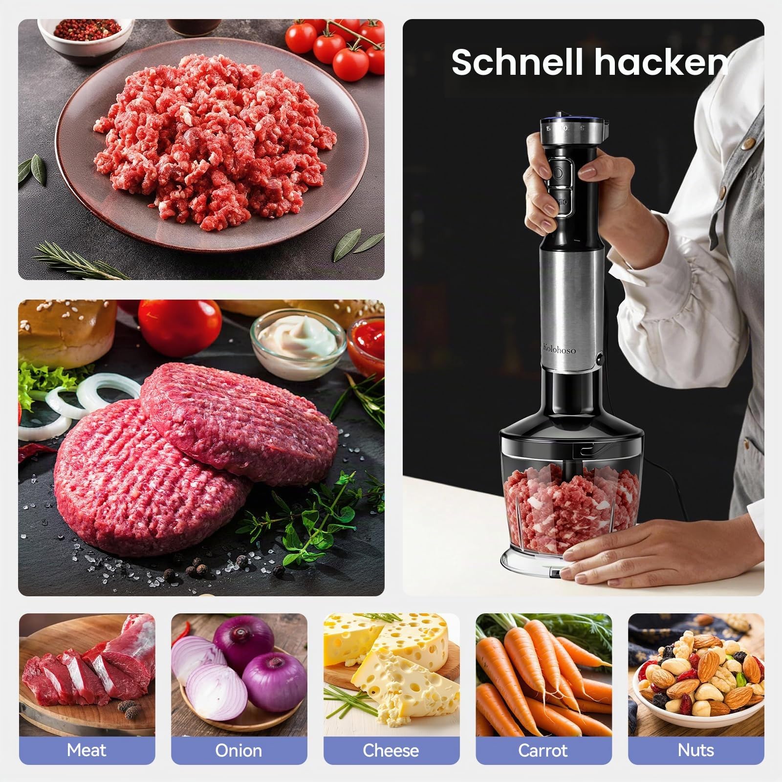 1500W Stabmixer, 4-in-1 Pürierstab, 25 Geschwindigkeitsstufen & TURBO | Stabmixer Set mit Schneebesen und 700ml Messbecher, zur Zubereitung von Babynahrung, Soßen und Suppen