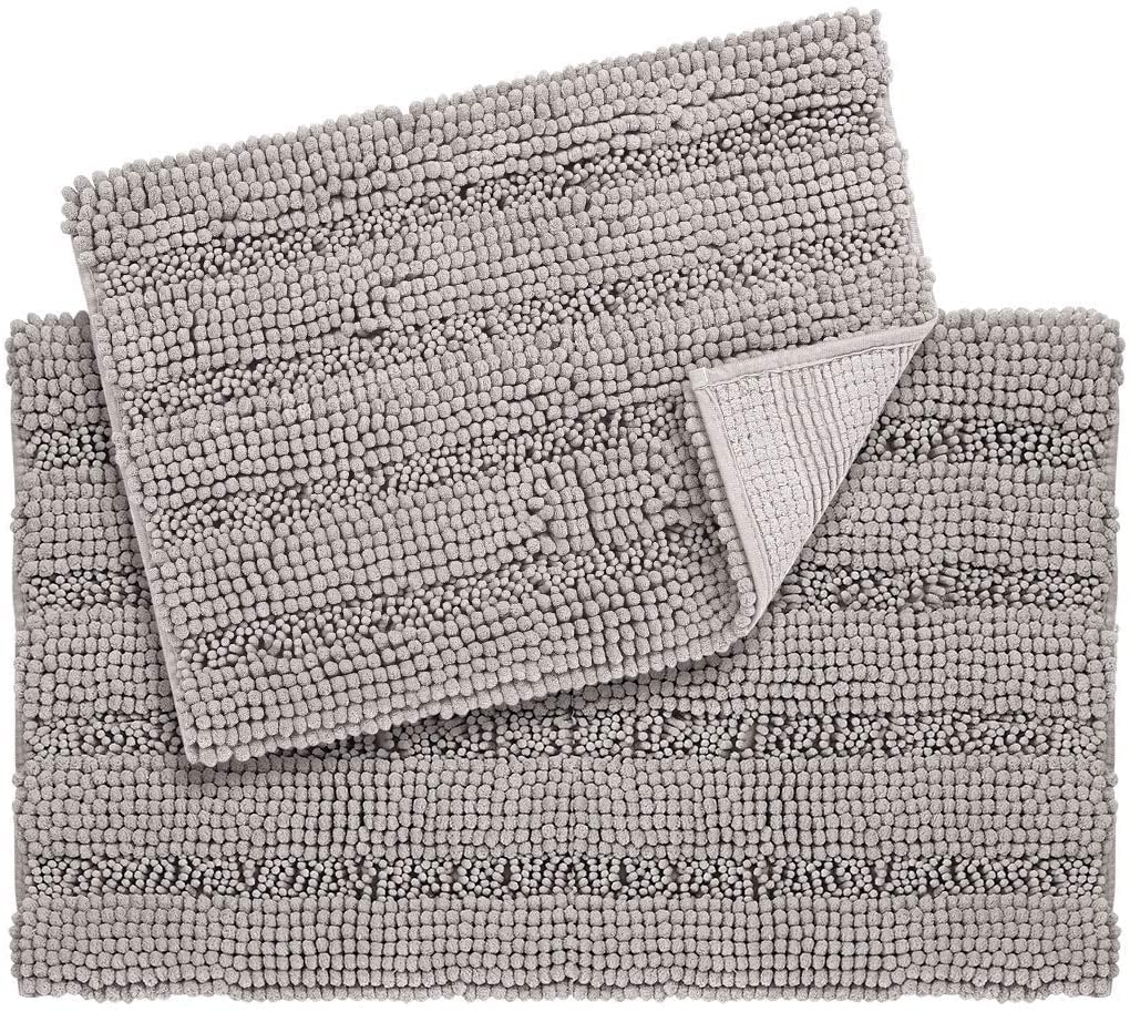 XYWHPGV Tapis de Bain Super épais à Rayures Douces en Chenille Shaggy Tapis de Bain au lavables en Machine pour Salle de Bain, Tapis de Bain Absorbant l'eau Rapide et antidérapant, Gris 17 'x24' + 20