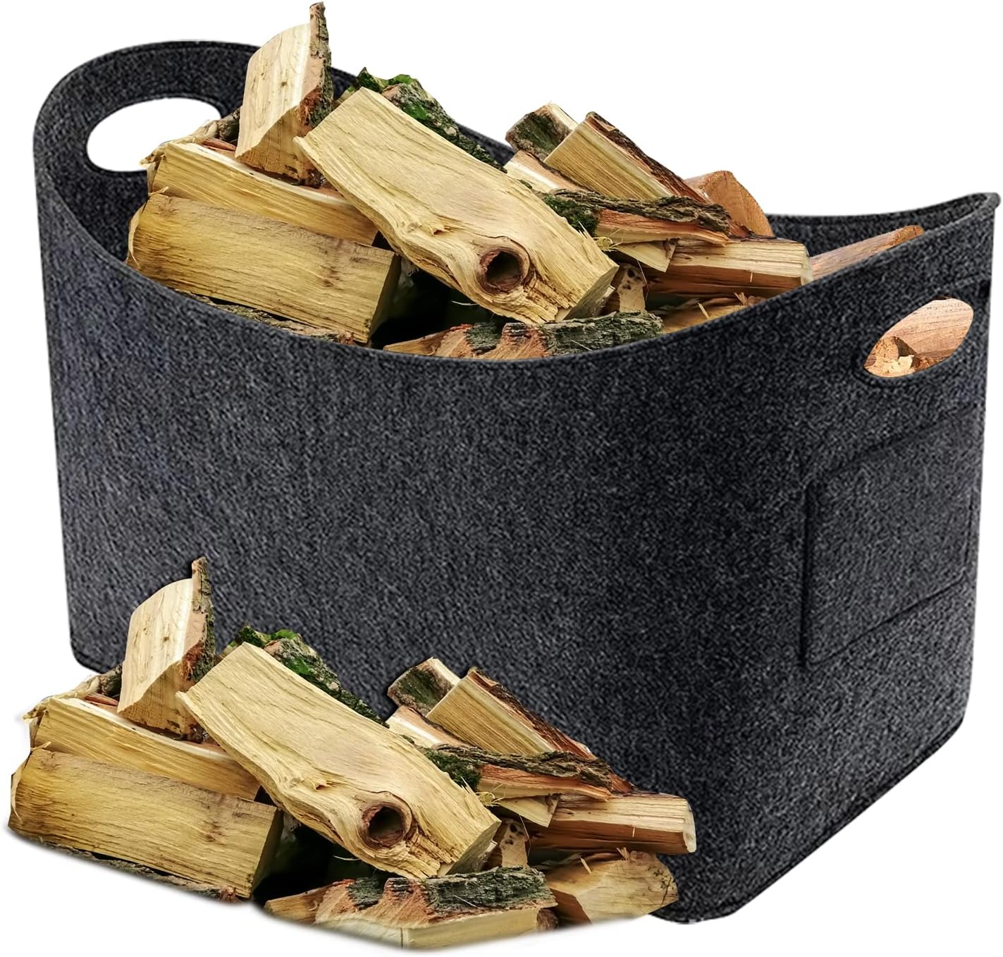 Redmoo Felt Bag, Firewood, Large Firewood Basket, Firewood Bag, Foldable Shopping Bag, Felt Basket, Storage Basket, Felt Bags for Wood, Newspapers, Firewood (53 x 40 x 30 cm) (Dark Grey)