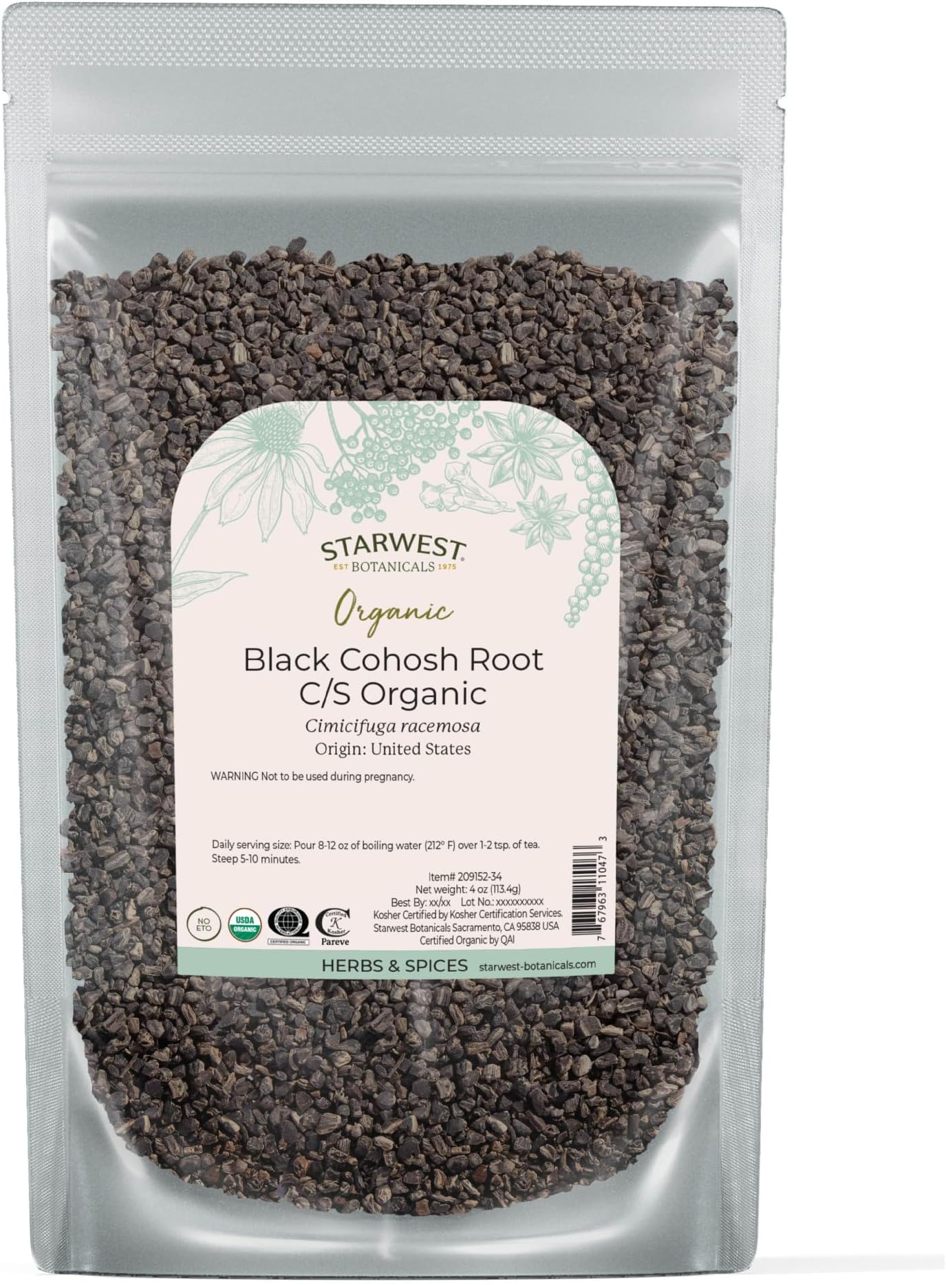 Black Cohosh Root Cut & Sifted Organic - 4 Oz,()