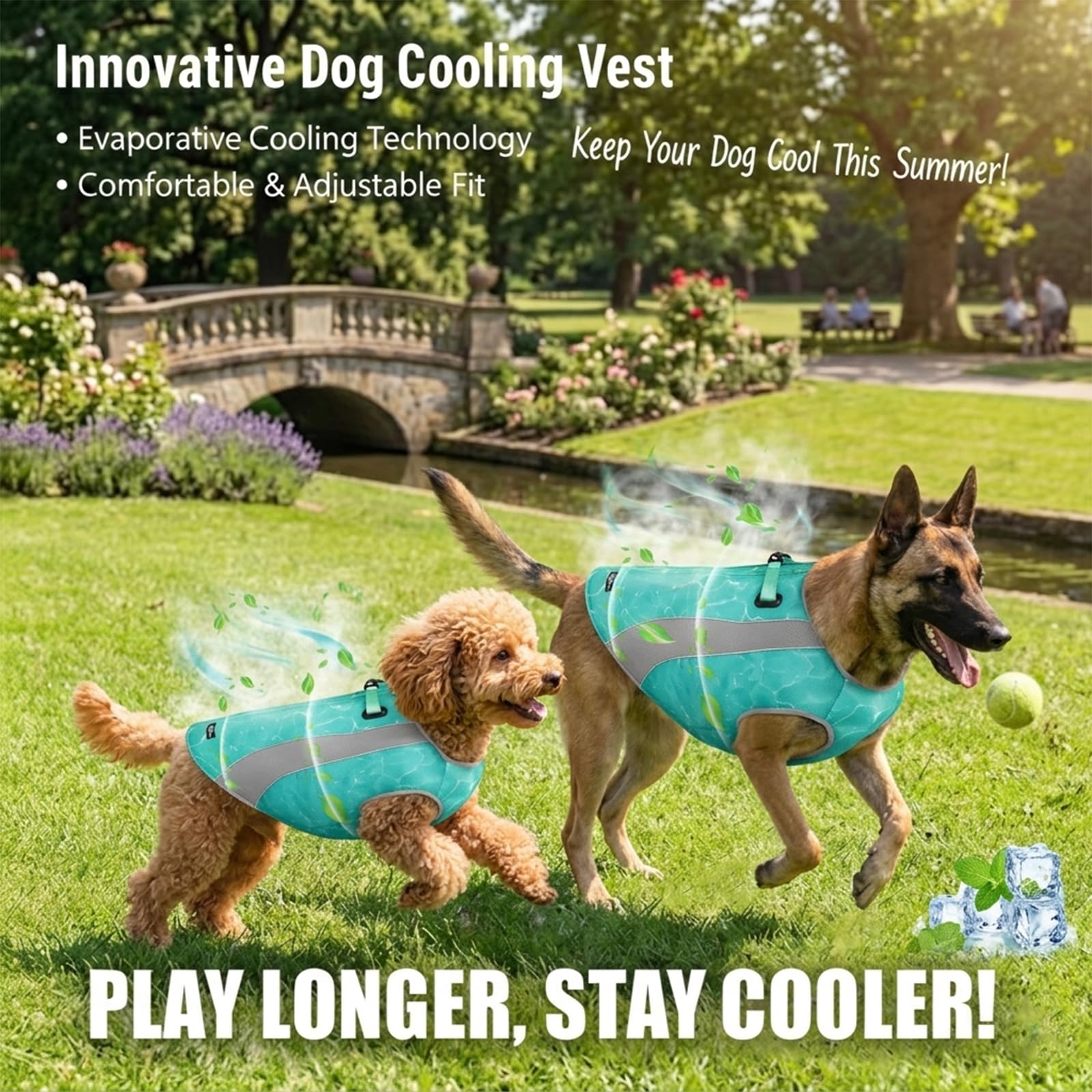 Hundekühlweste mit Sonnenschutz, Geschirr-D-Ringen, verstellbarem Reißverschluss - reflektierende, atmungsaktive Jacke für kleine, mittlere und große Hunde - Kühlwestenmantel (Grün, L)