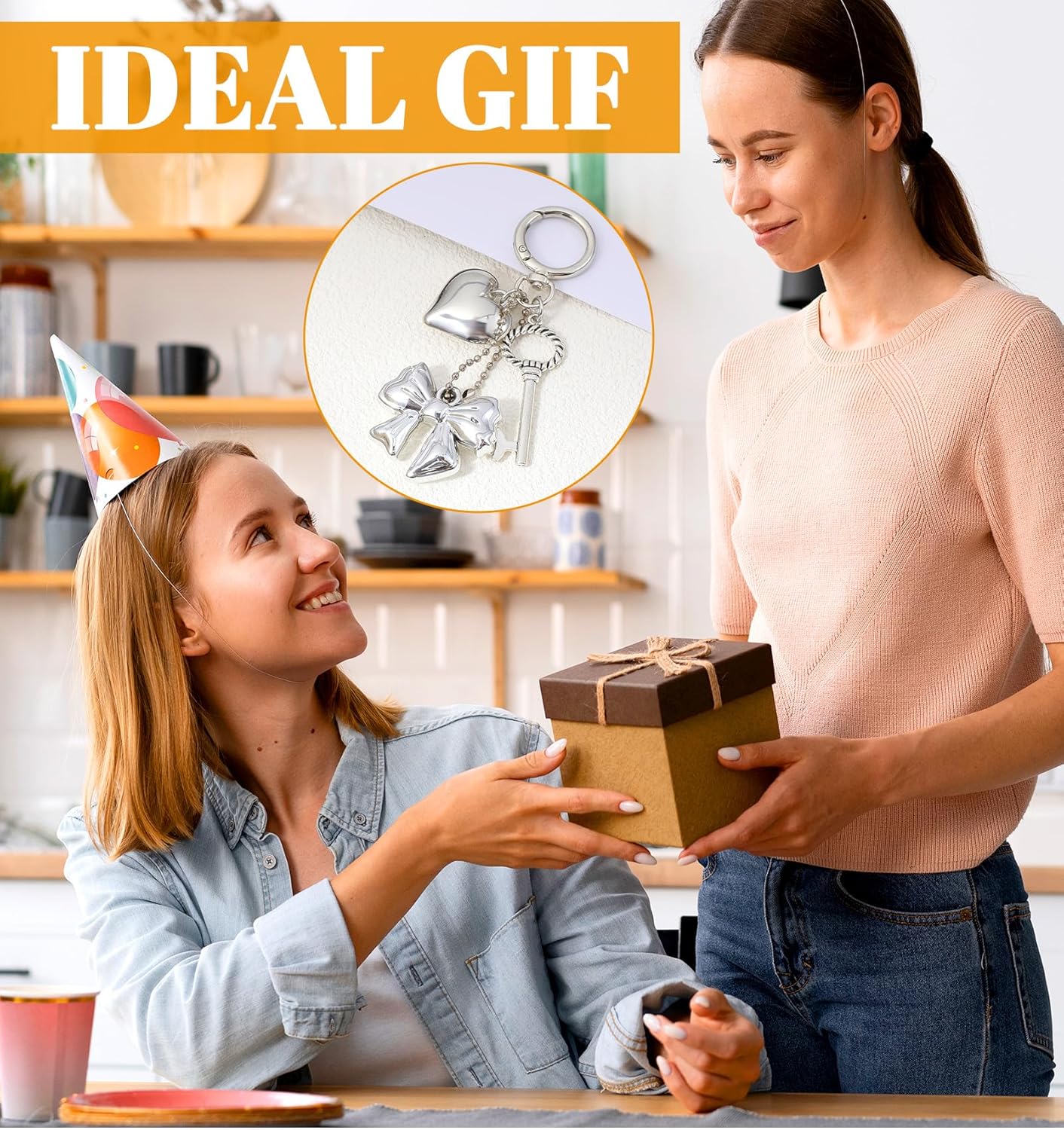 Silver Keychains for Women Heart Bow Flower Design Keychain Charms with Bowknot Pendant, Kawaii Cute Phone/Bag Charms for Handbags Purse Key Ring Accessories - Image 6