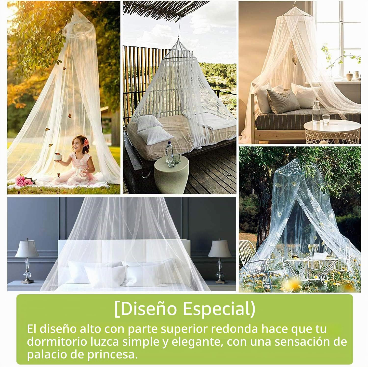 Canopy de Mosquitera Universal, Mosquito Net Blanca de Color Blanco con Diseño de Cúpula, Fácil Cama Colgante Canopy Netting, Protección de Red de Insectos para Camas Individuales y Dobles