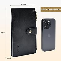 Vista 6 de Travelambo Billetera para mujer con bloqueo RFID plegable para múltiples tarjetas con bolsillo con cremallera, Negro -, Minimalista