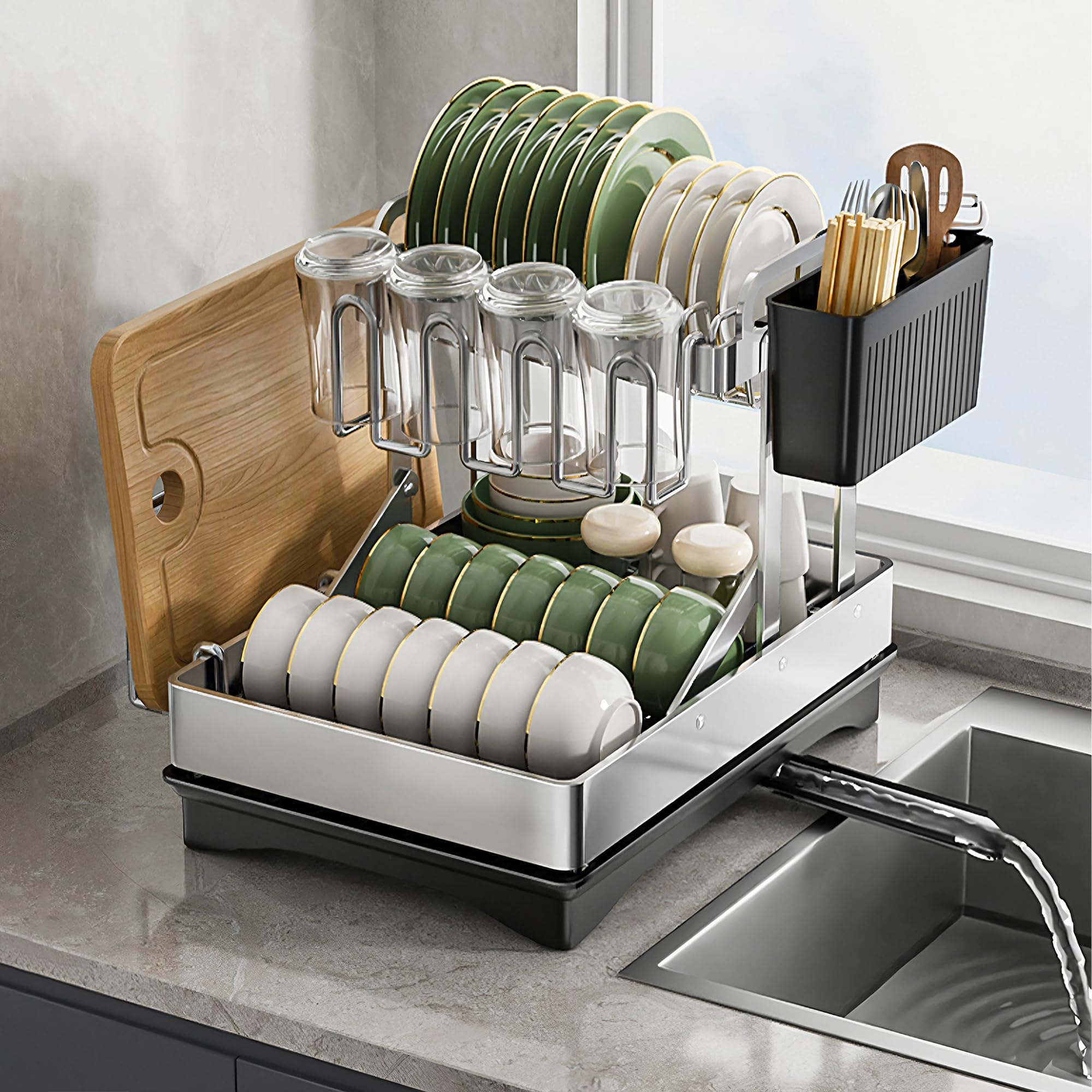 Amazon｜pupustar ステンレス水切りラック 2段折りたたみ 食器乾燥