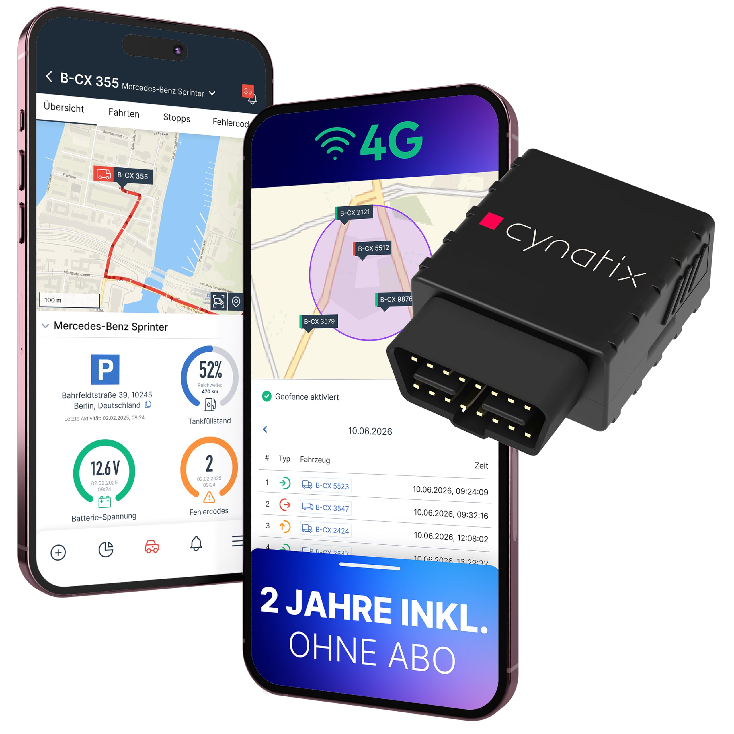 OHNE ABO | 4G-Pro Cynatix GPS Tracker Komplettpaket 2 Jahre | Echtzeit-Ortung inkl. SIM & App | Auto, LKW, Wohnmobil, Transporter