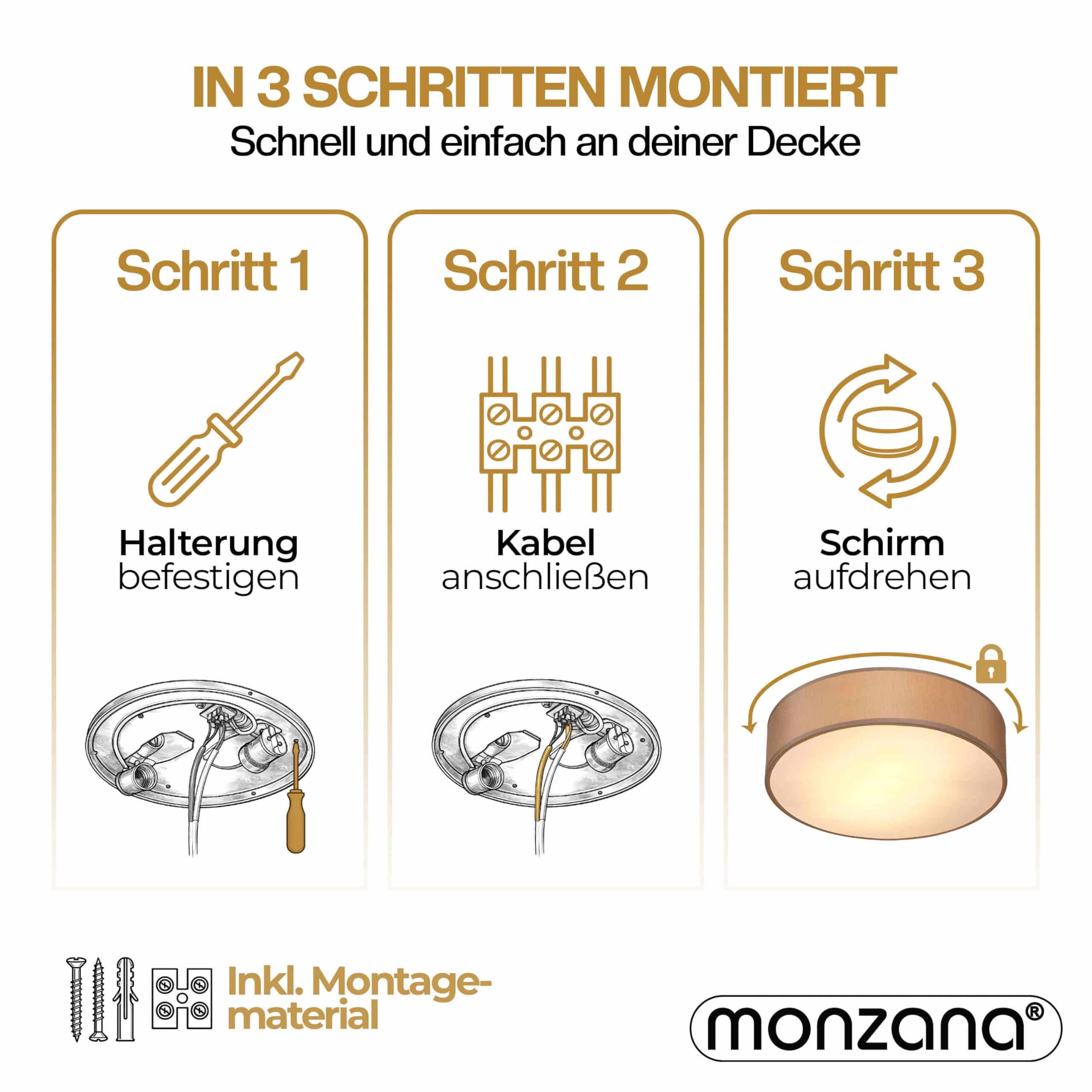 Monzana® Deckenlampe Stoff Wohnzimmer Schlafzimmer E27 Taupe 38cm Rund 2-Flammig 40W Lampe Flur Küche Deckenstrahler Deckenleuchte Stoffdeckenlampe