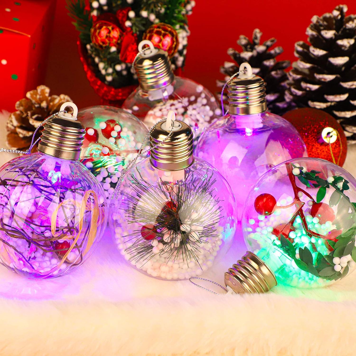Aneco 6 Pieces LED Christmas Ball Transparent Hanging Ornaments Balls Christmas Tree Baubles Decorations for Christmas Birthday Wedding Party Decorations