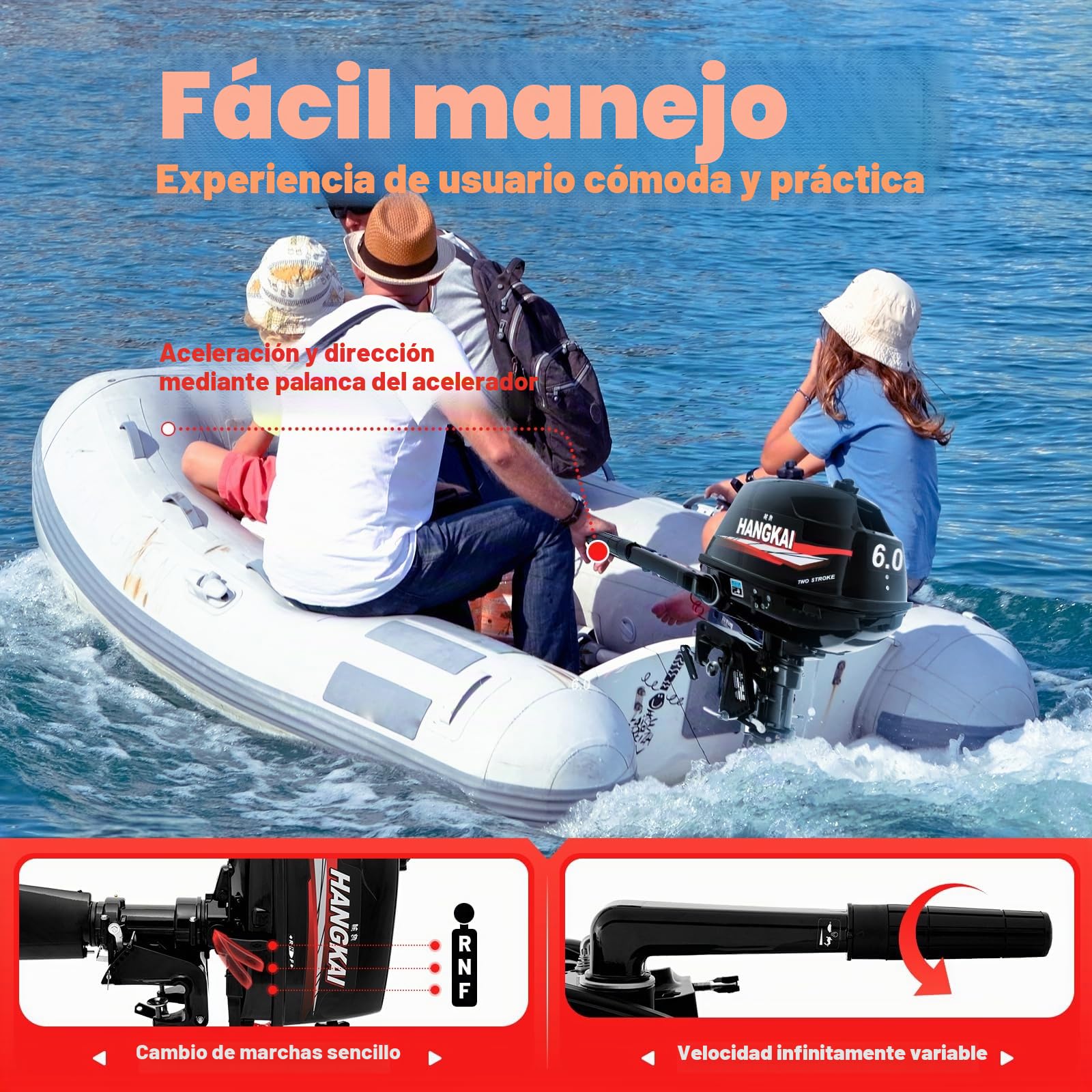 6 CV 2 tiempos motor fuera de borda motor de barco 102 CC motor de gasolina motor de barco arranque manual CDI refrigeración por agua, barco de pesca, motor de gasolina para lanchas de goma