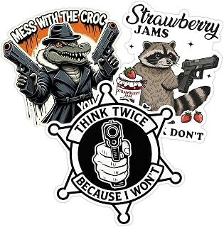 [3PCS] Think Twice Because I Wont Sticker Gun Stickers for Men | Glock Sticker Vinyl Decal Gun Strawberry Jams But My Glock Dont Funny Raccoon Stickers Waterproof Laptop Bold Graphic Design
