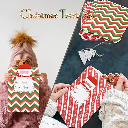 Miniatura 6 de GIFTU 24 bolsas de papel de Navidad de 7.8 x 4.3 pulgadas, bolsas de regalo para regalos pequeños, bolsas de galletas con etiquetas adhesivas,