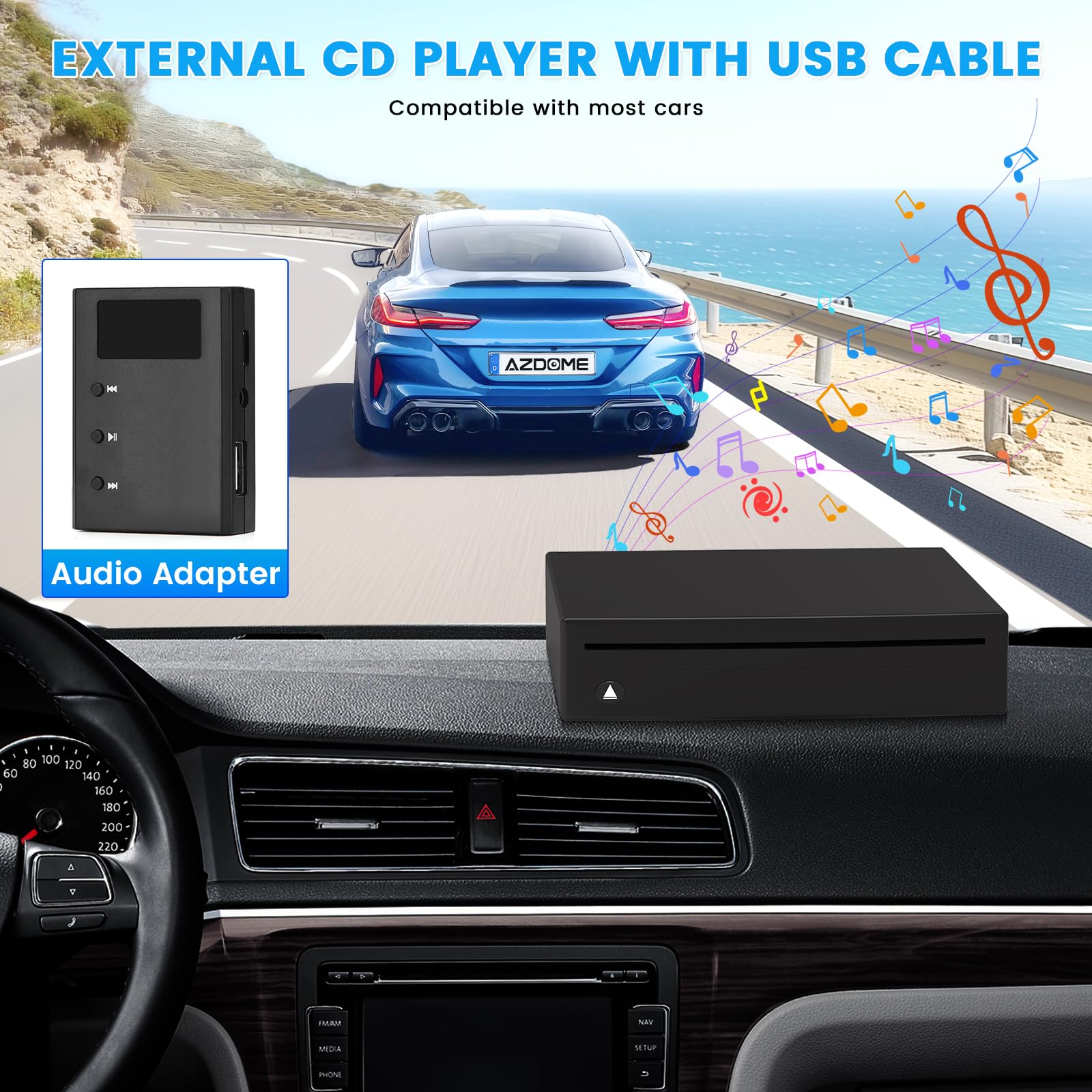 CD Player Auto USB Anschluss,USB 2.0-Schnittstelle Autoradio CD/DVD Dish Box Player Externe Stereoanlage,Externes Laufwerk für Laptop, PC, Fernseher, kompatibel mit Android Autoradio