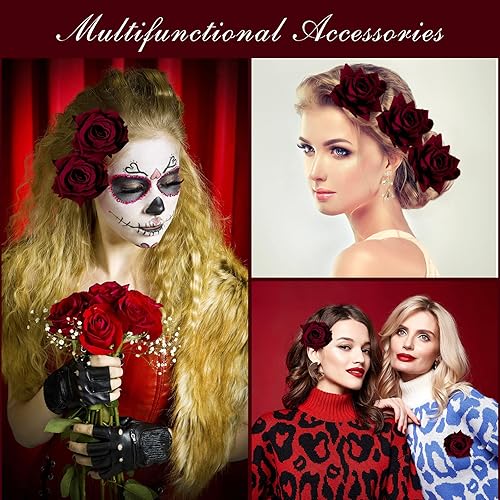 Miniatura 6 de Yilloog Paquete de 12 pinzas para el cabello rosa de 2.8 pulgadas, broches florales, pinzas para el cabello mexicanas, horquillas, suministros de