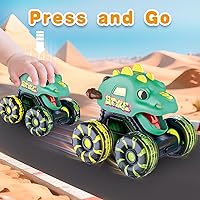 Vista 3 de Paquete de 3 juguetes de camión monstruo de dinosaurio con ruedas LED iluminadas para niños pequeños