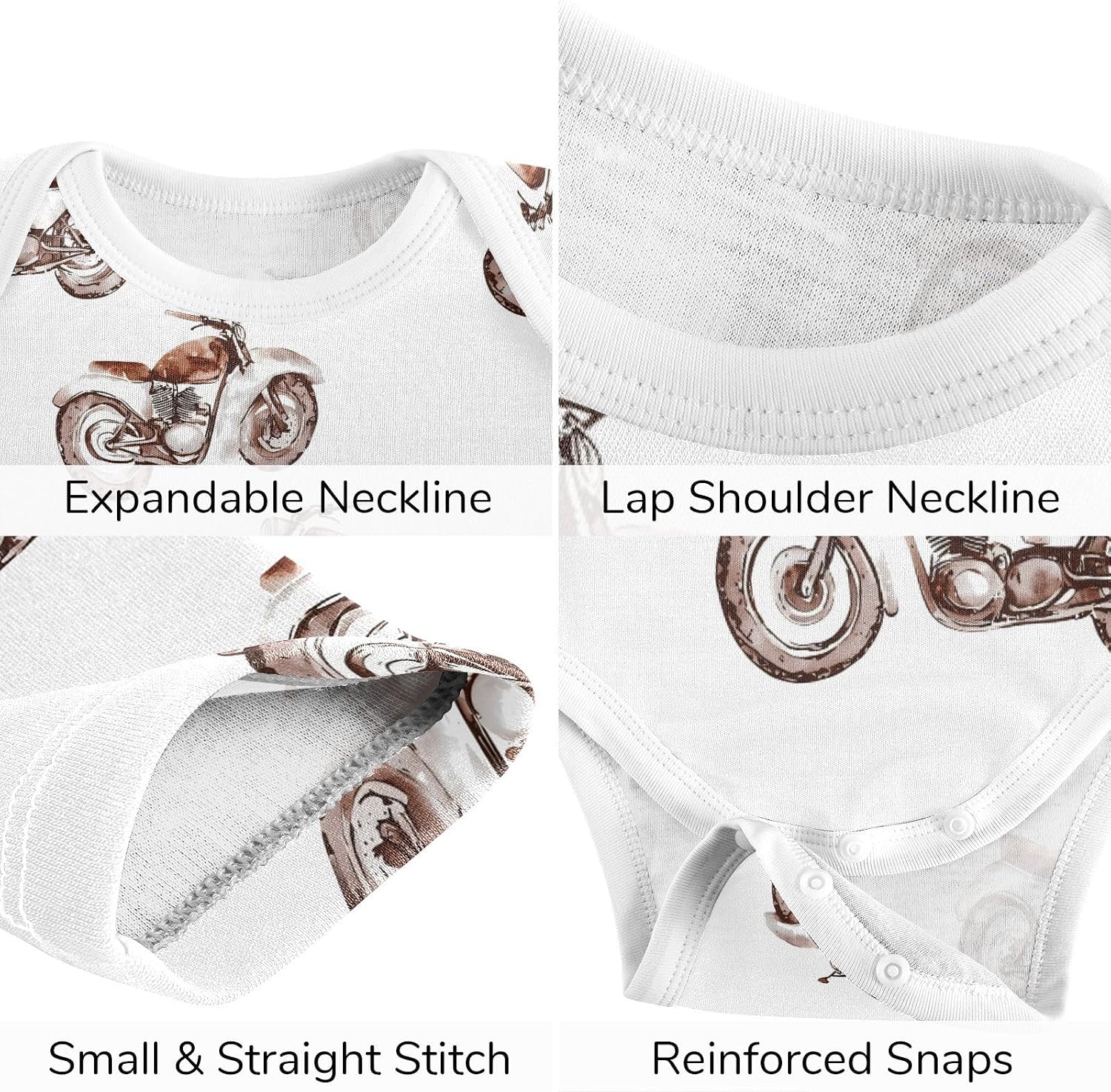 vvfelixl Baby Clothes Retro Brown Motorcycle Baby Bodysuits Set Unisex Short Sleeve Babys Pants Sets 0-3M