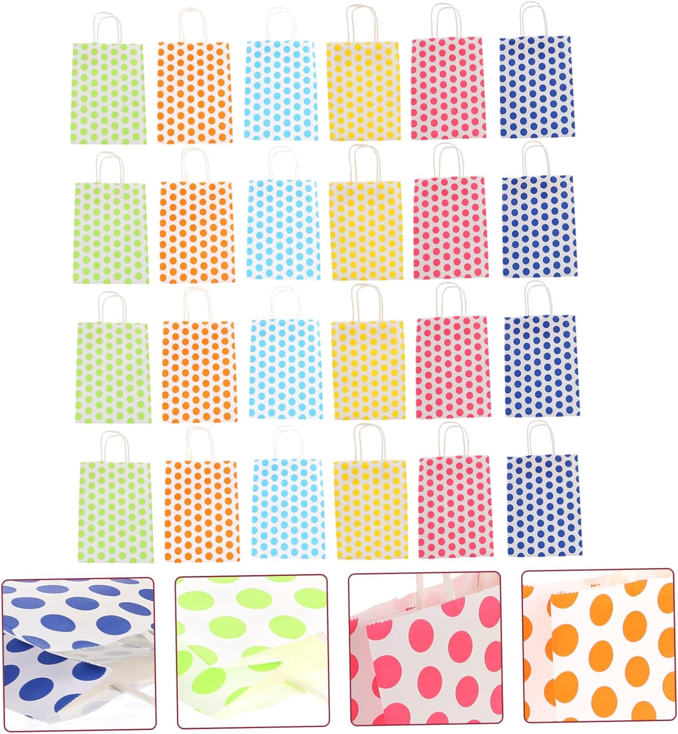 GARVALON 24pcs Decorative Paper Bags Handles Kraft Bags for Parties Festivals and Everyday Use Cute Design Colors for Candy Packing and Storage