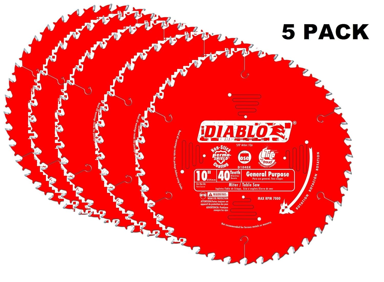 Freud D1040X Diablo 10-Inch 40-Tooth ATB General Purpose Saw Blade with 5/8-Inch Arbor and PermaShield Coating 5 PACK