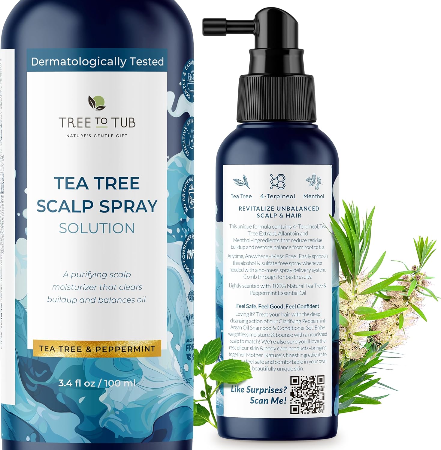 Tree To Tub Dry Scalp Spray - Intensive Scalp Moisturizer for Men & Women - Tea Tree Leave in Scalp Moisturizer for Dry Scalp, Full Spectrum Scalp Spray for Flaky Buildup & Excess Oil, Scalp Care