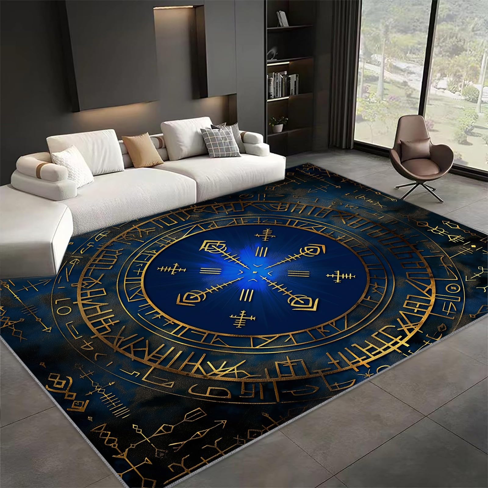 Tapis salon runes vikings pour une deco de chambre chaleureuse