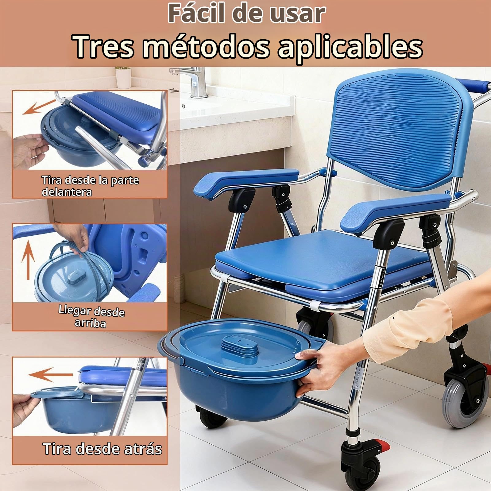 Silla Ducha WC con Ruedas Plegable, 4 en 1 Silla para WC y Ducha para Enfermos, Ancianos, Discapacitados y Embarazadas, Silla para Ducha para Personas Mayores con Ruedas Soporta hasta 150 kg