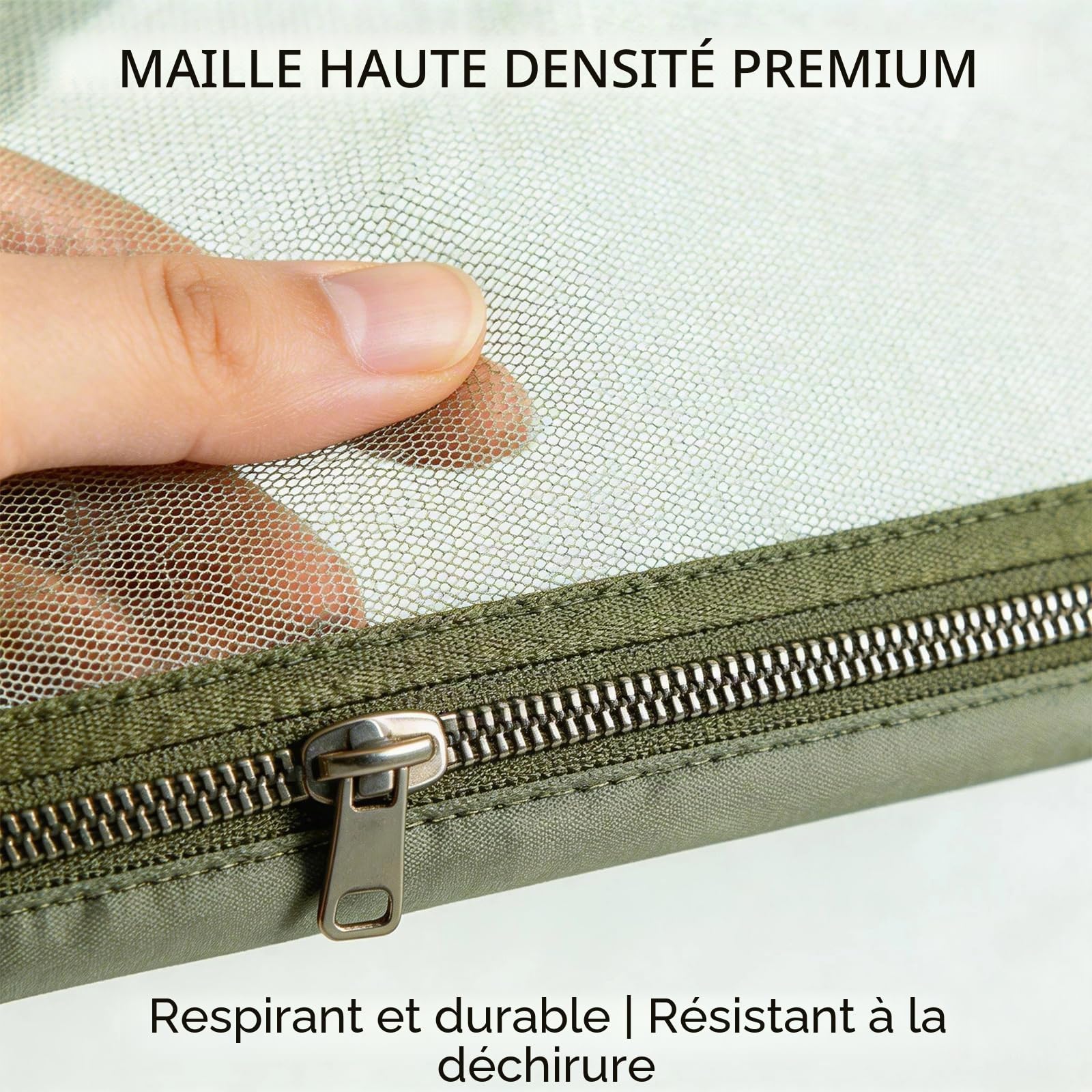 Moustiquaire de camping avec fermeture éclair : portable, pliable, pour le lit, le camping en plein air (vert militaire, 220 cm x 120 cm x 135 cm)