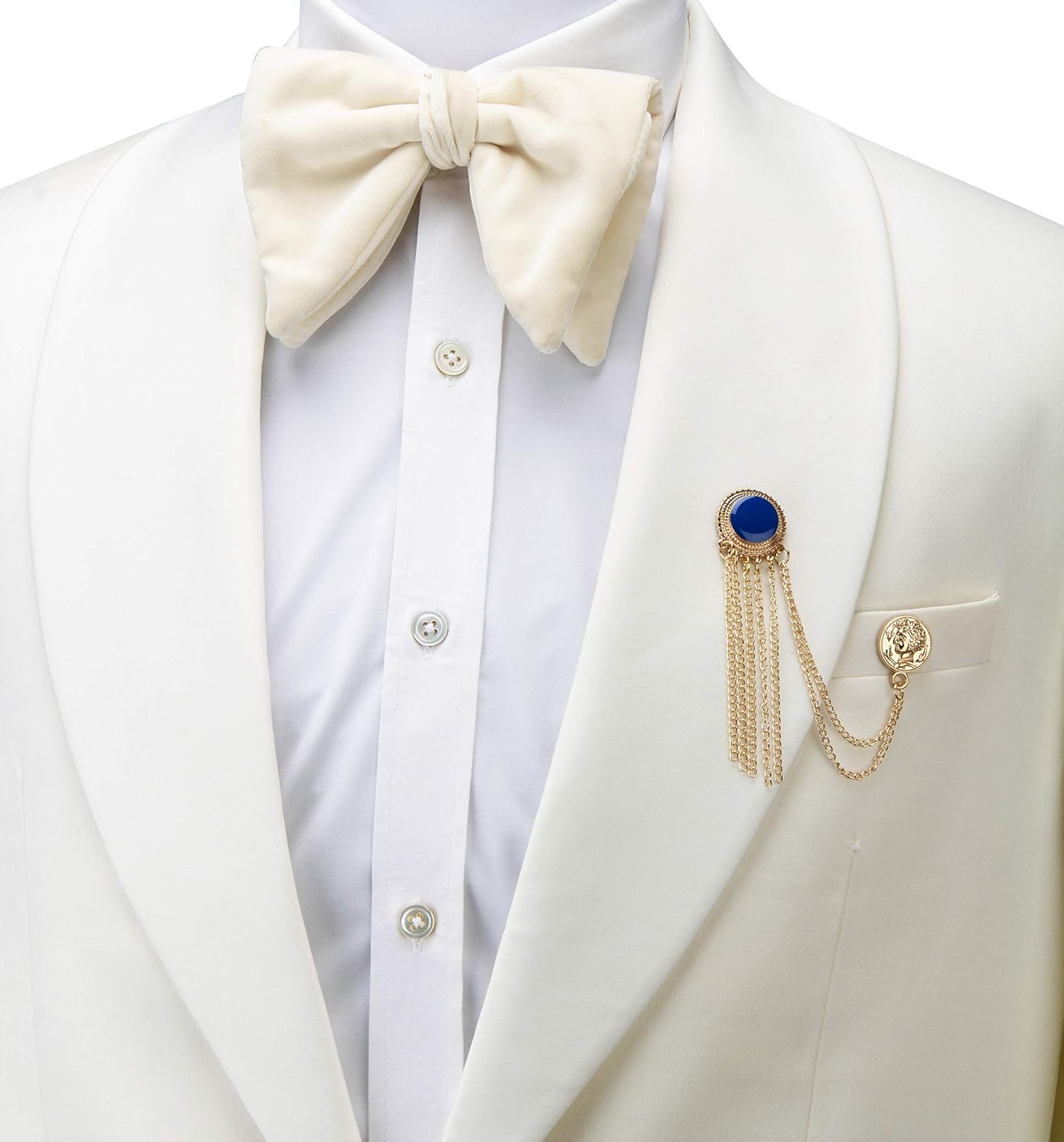 Knighthood Brooch Pin Blue Enamel with Hanging Chains and Honorary Gold Coin Detailing Brooch Suit Stud Lapel Pin