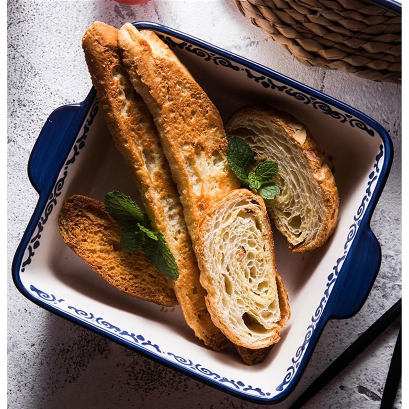 Teglie per forno Piatto da forno in ceramica rettangolare creativo Doppio orecchio Formaggio Piatto di riso al forno Forno da forno Ciotola for uso domestico Grande piatto da zuppa Piatto fondo Teglia