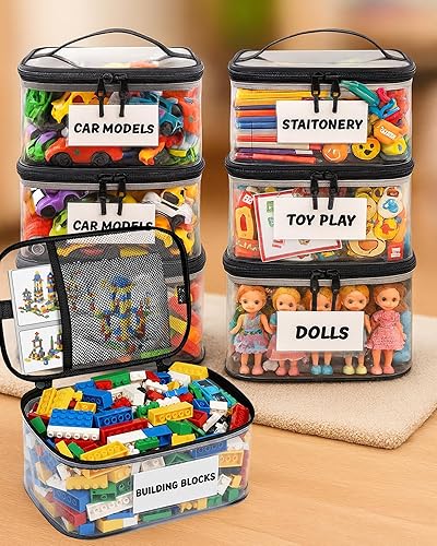 Miniatura 1 de Paquete de 6 bolsas transparentes para almacenamiento de juguetes con etiquetas, bolsas de almacenamiento versátiles para juguetes, PVC de Taiwán