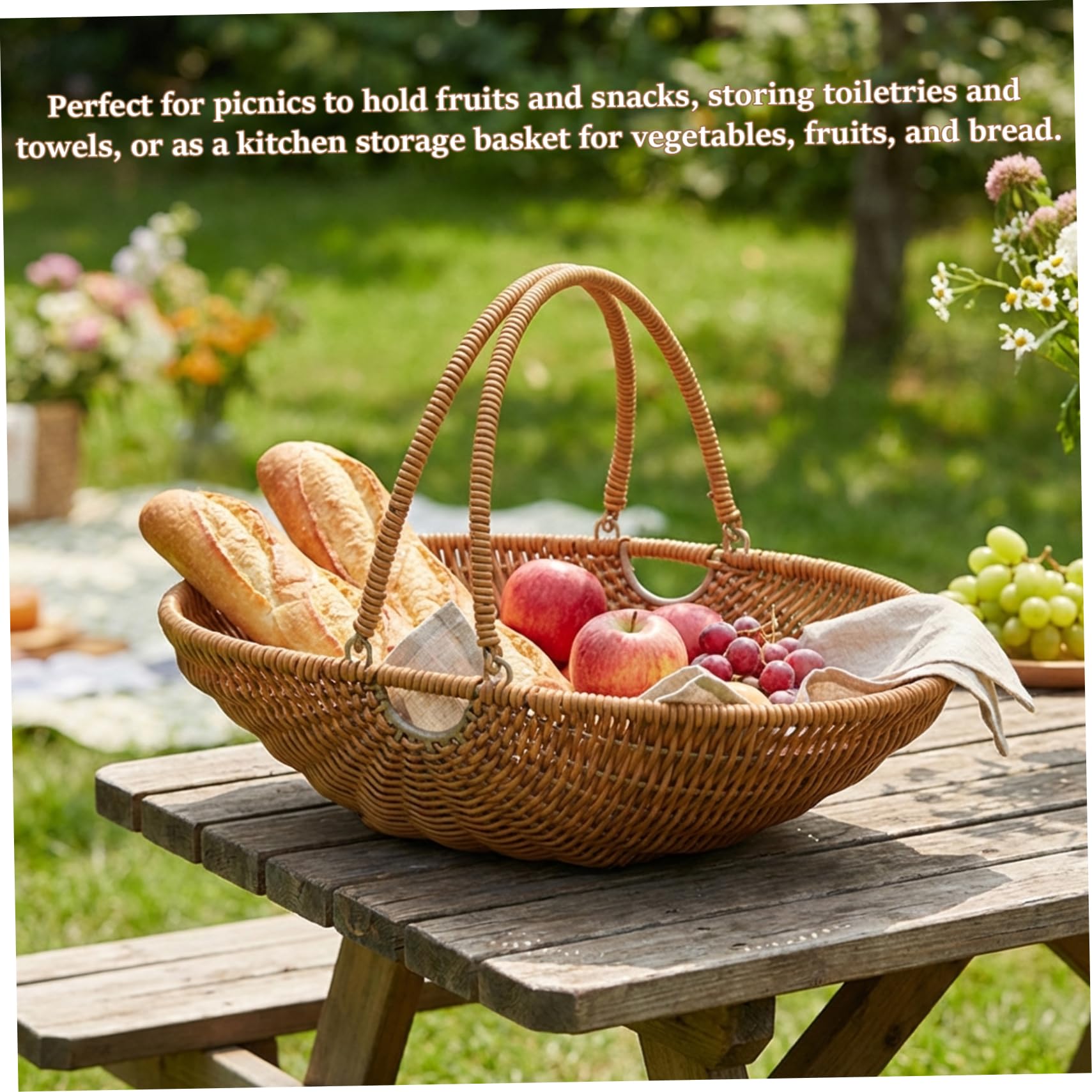 Panier de récolte pour légumes de jardin, grand panier collecte tissé en PP avec poignée pliable pour pique-nique, ferme, cuisine, rangement, décoration d'intérieur