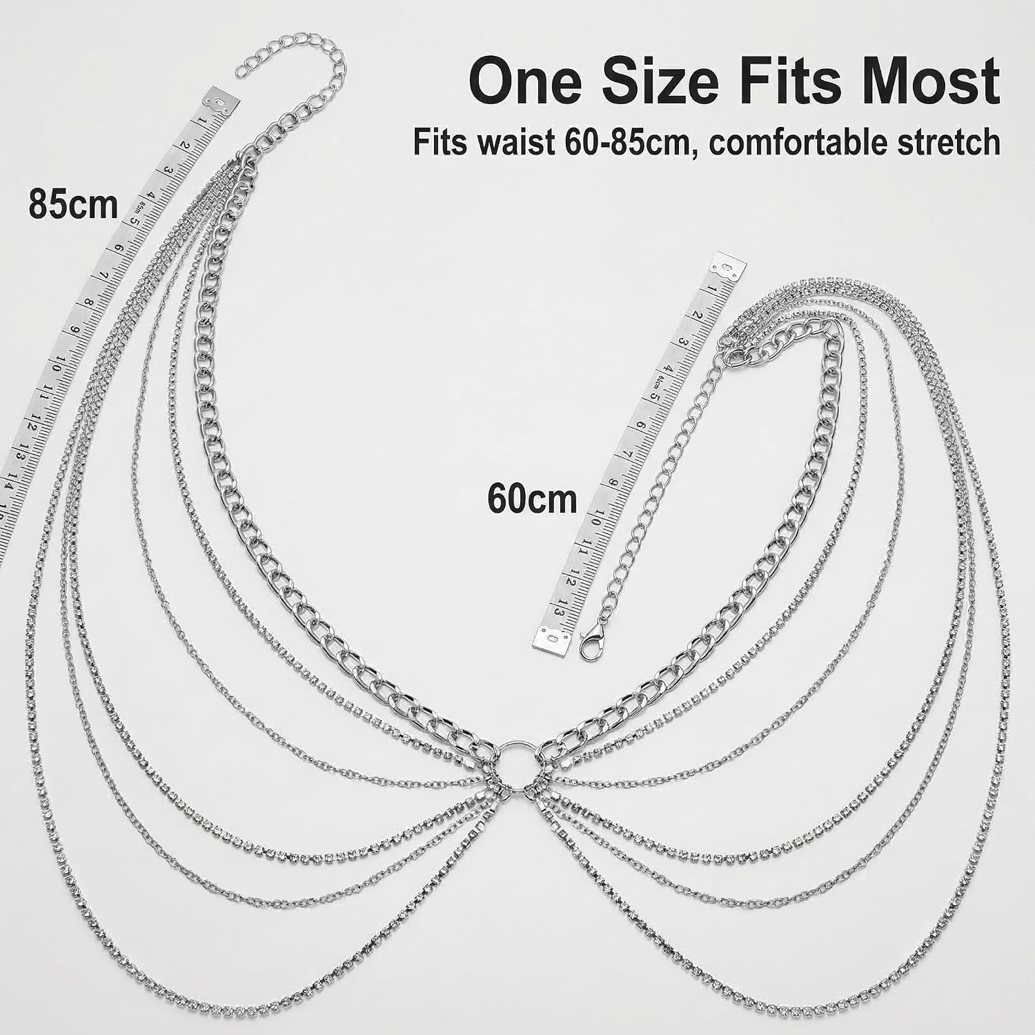 Silver Plated Waist Chain for Women Sexy Belly Belt Chains Beach Bikini Waist Beads Rhinestone Body Chains Fashion Summer Jewelry Accessories