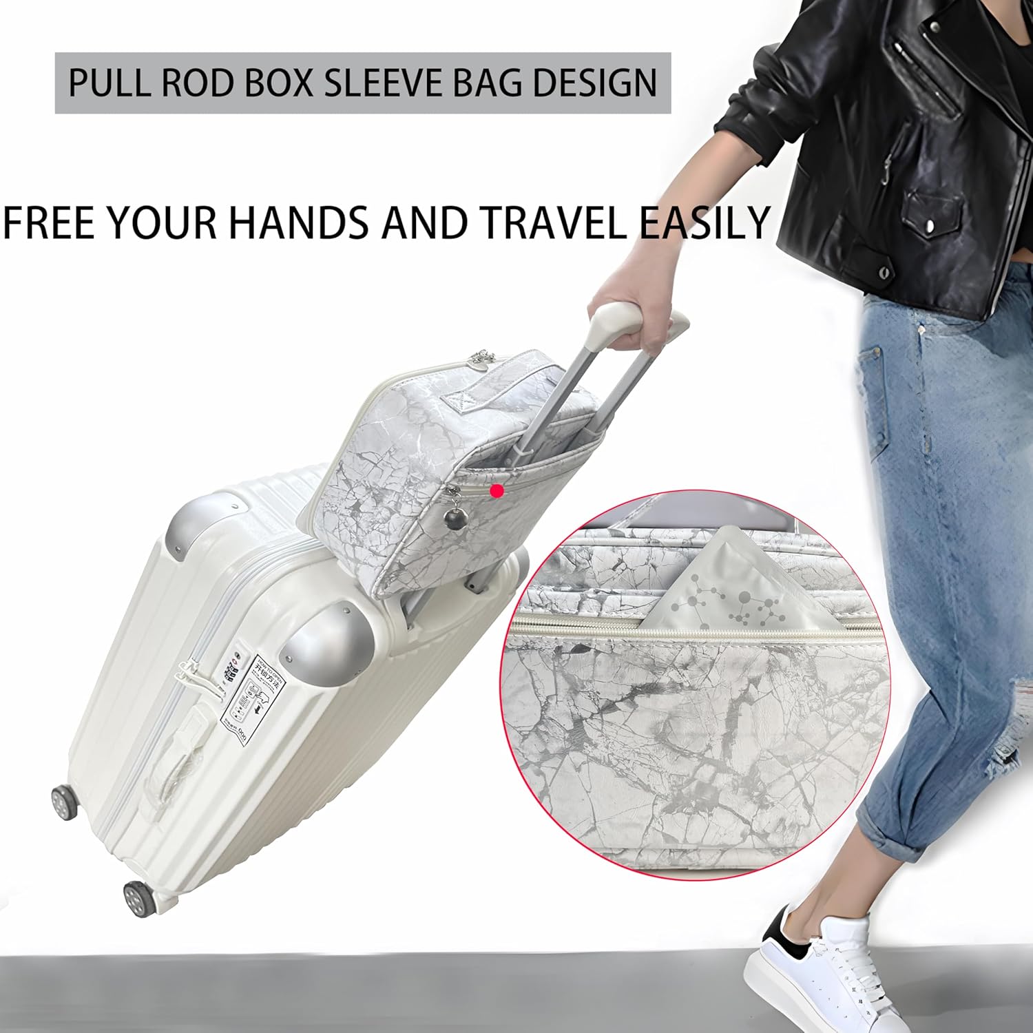 MKPCW Multifunctional Travel Makeup Bag Cosmetic Organizer with Removable Dividers, Brush Holder & Luggage Strap – Waterproof Large Capacity Toiletry Pouch for Women, Gym, Daily Use (White Marble)