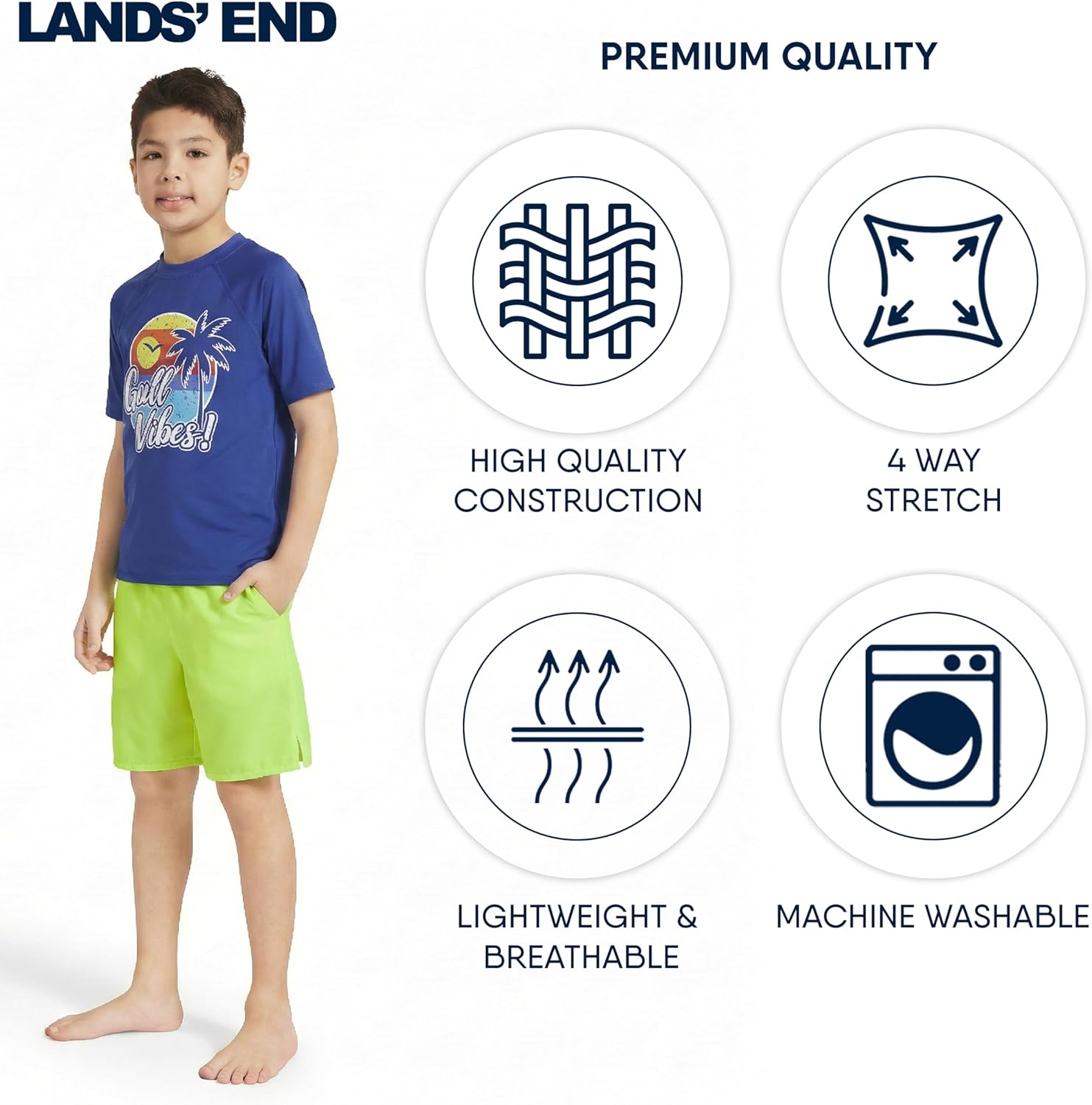 Lands' End Boys' Swim UPF 50 Plus Short Sleeve Sun Tee Rash Guard Shirt - Image 4