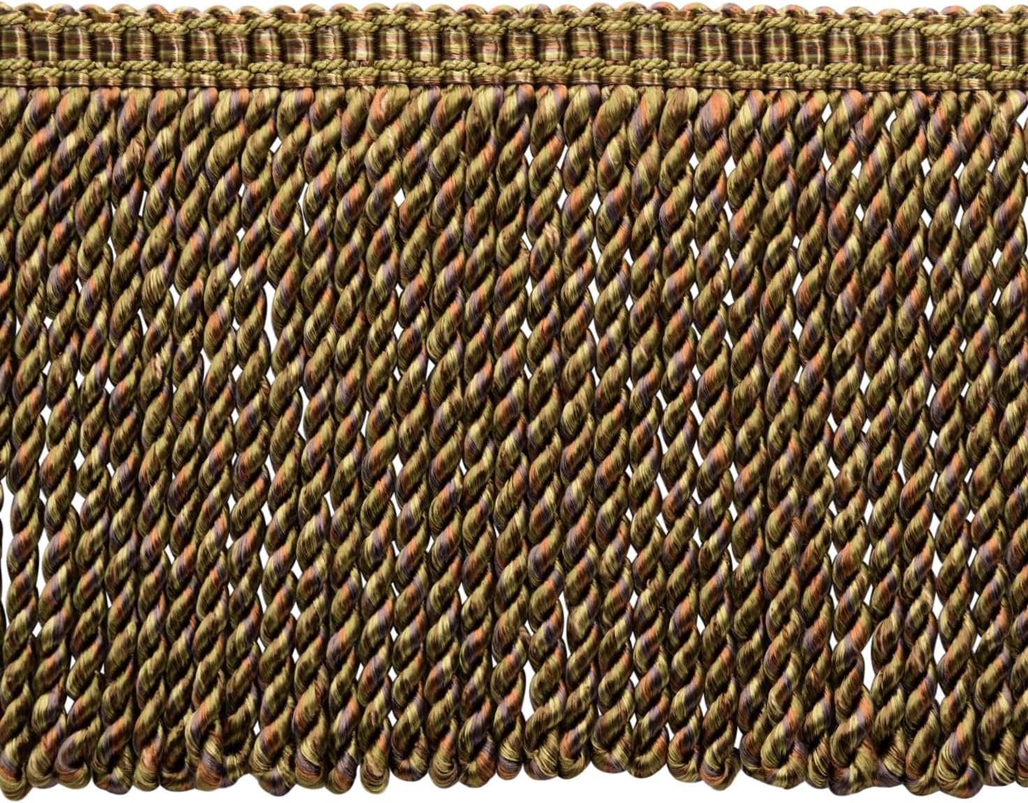 DÉCOPRO 6" (15cm) Decorative Bullion Fringe Trim with Fancy Woven Gimp Header # BFMLT6WVN, Hazel Brown #PR08 (Mocha Brown, Warm Brown, Olive Beige) 5 Yard Value Pack (15 ft/4.5m)