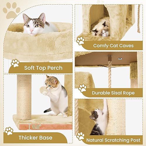 Miniatura 4 de Torre para gato de varios niveles para gatos de interior, área de descanso alta de felpa con amplios condominios para gatos, postes rascadores con