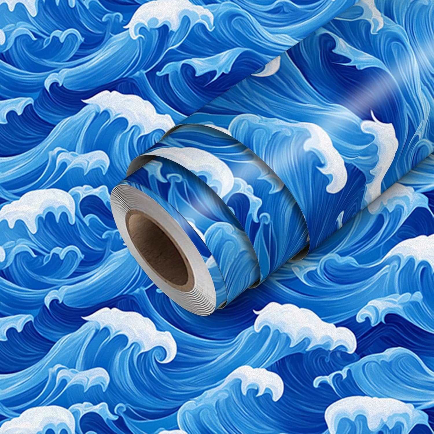 HOMETITUTE Ocean Blue Wave Pattern Wallpaper Peel and Stick Self Adhesive Vinyl Wall Covering 118.1" x 17.7" for Living Room Bedroom Kitchen Decor