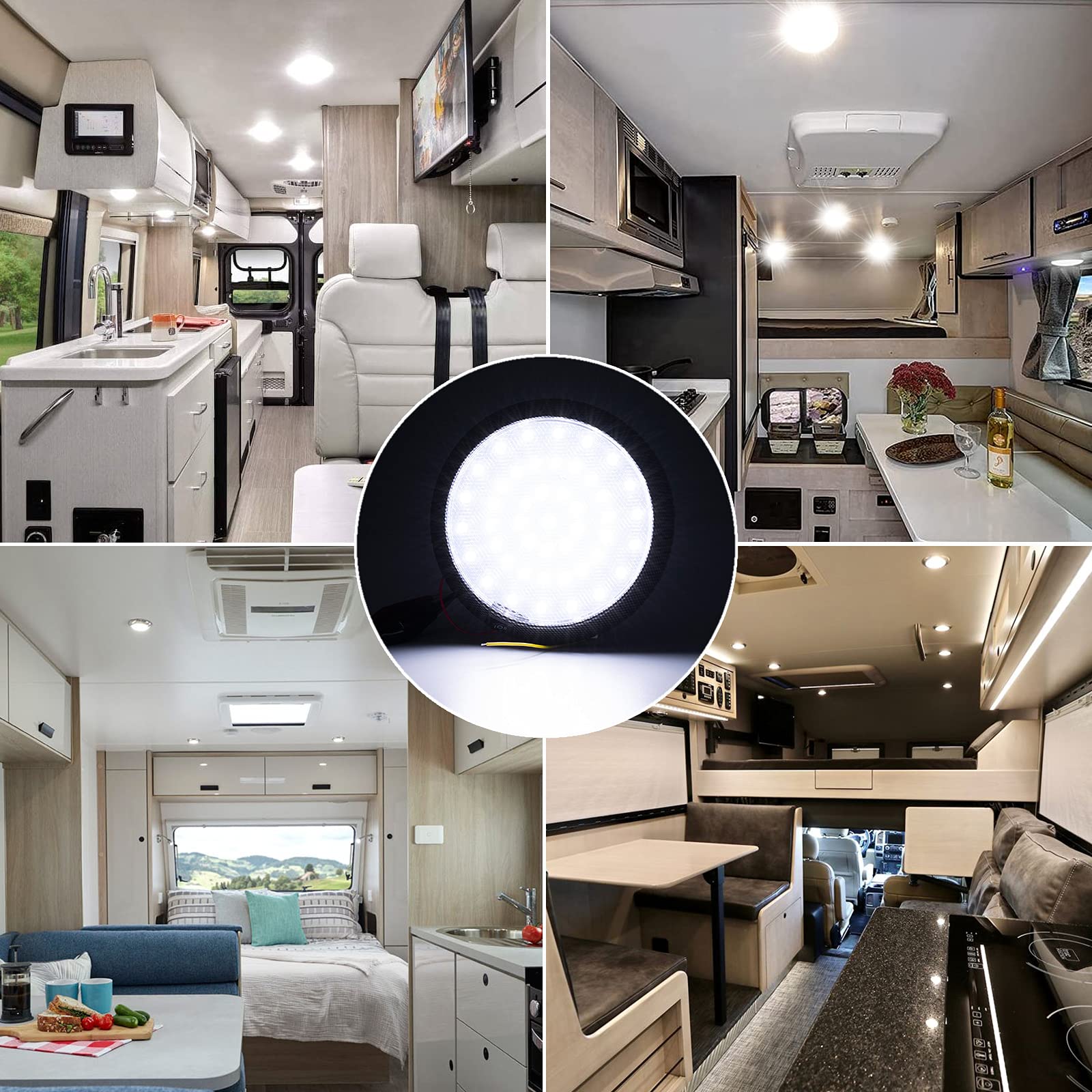 4 luci per interni camper, 12 V, 46 LED, luce a cupola per tettuccio, illuminazione interna per roulotte con interruttore ON/OFF, luci spot per interni per camper, veicoli, rimorchi, barche