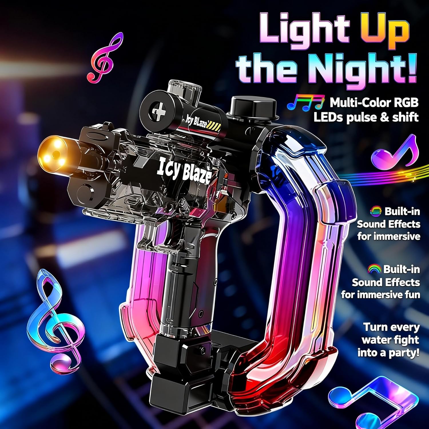 2-in-1 Electric Water Gun with RGB Music & Drum Magazine for Adults Kids, Automatic Squirt Blaster with Colorful Lights & Sound Effects, Powerful Outdoor Summer Pool Beach Party Toy (Green)