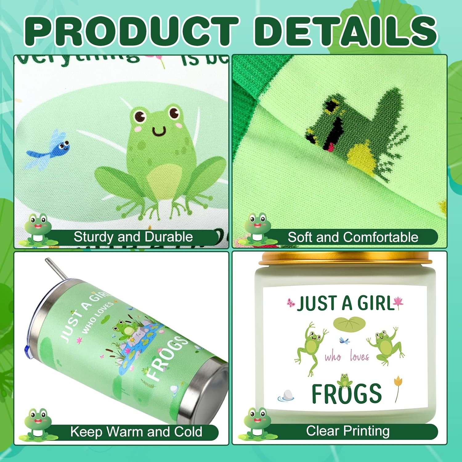 Frog Gifts for Women, Gift Baskets for Frog Lovers Cute Frogs Stuff with Stainless Steel Insulated Tumbler Bags Socks for Girls Mom Sisters Friends, Frogs Animal Present for Christmas Birthday - Image 3
