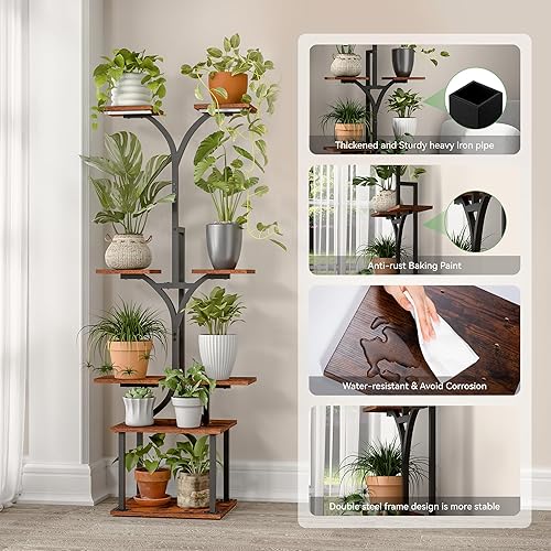 Miniatura 6 de Soporte para plantas de interior con luces de crecimiento, estante de metal de 8 niveles, soporte alto de 58" para plantas de interior múltiples,