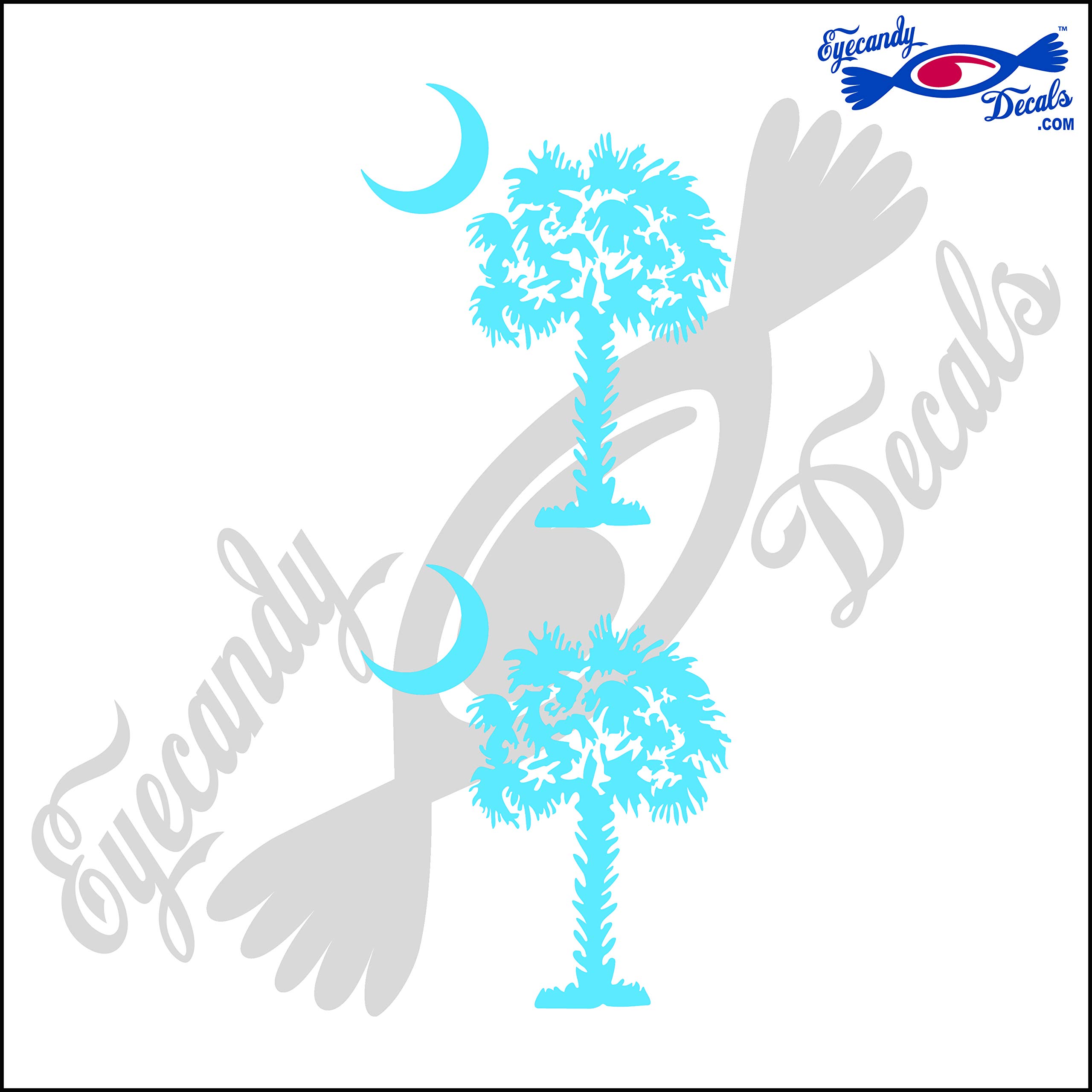 South Carolina Palmetto Moon (Detailed Style) 3" Decal Sticker 2 Pack Light Blue