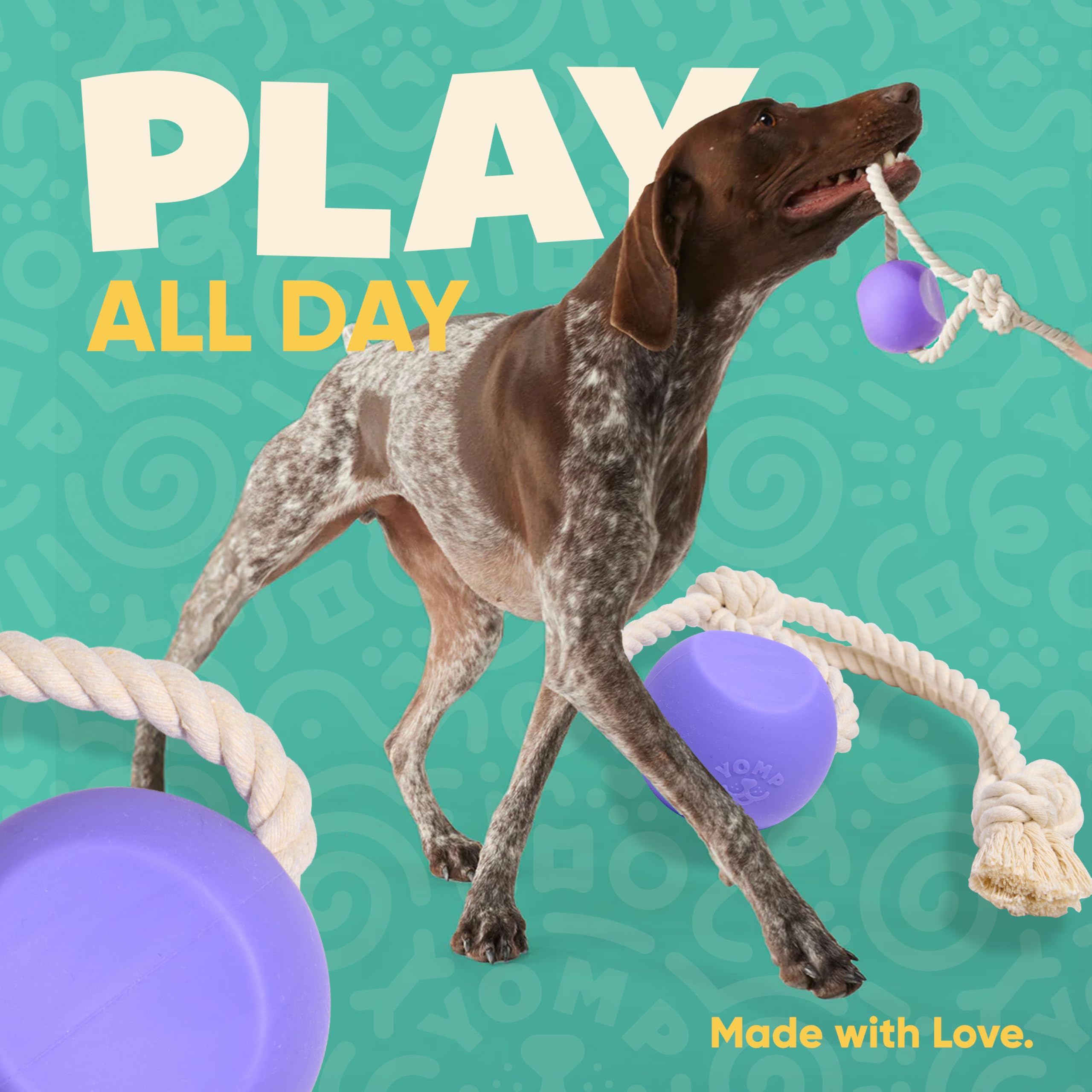 Yomp BallRope - Juguete para tirar y tirar para perros, juguete interactivo para buscar al aire libre diseñado para un juego seguro de mascotas, hecho de silicona texturizada y no tóxica, para