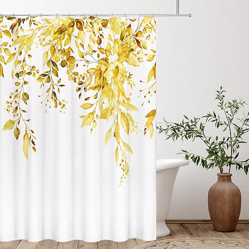 Miniatura 143 de Tititex - Juego de cortinas de ducha de hojas de eucalipto verde con cierres de presión, sin ganchos, forro interior verde, hojas de acuarela en la