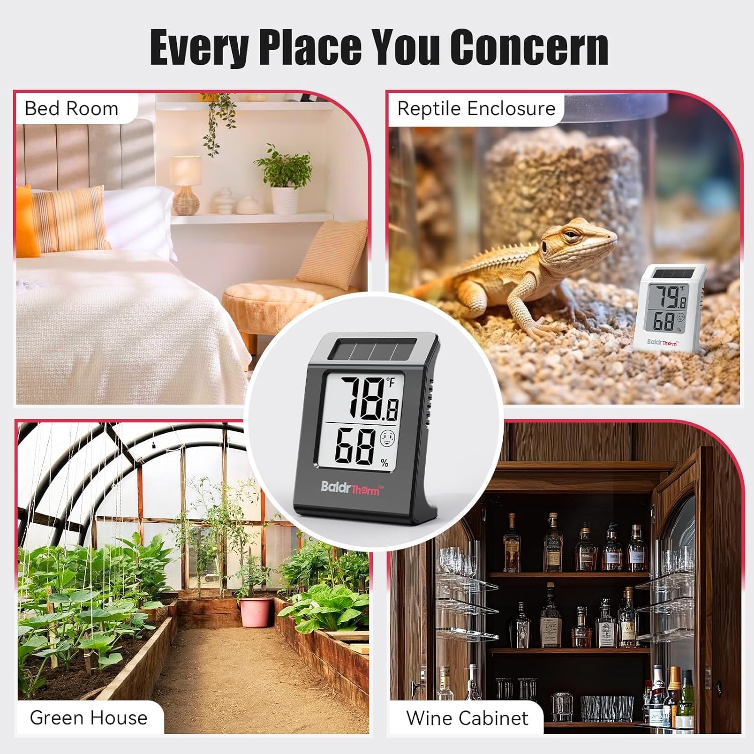 Termómetro digital e higrómetro de 2.2 pulgadas, monitor de humedad con sensor de temperatura interior alimentado por energía solar, medidor de humedad para habitaciones de bebé, dormitorios, hogar