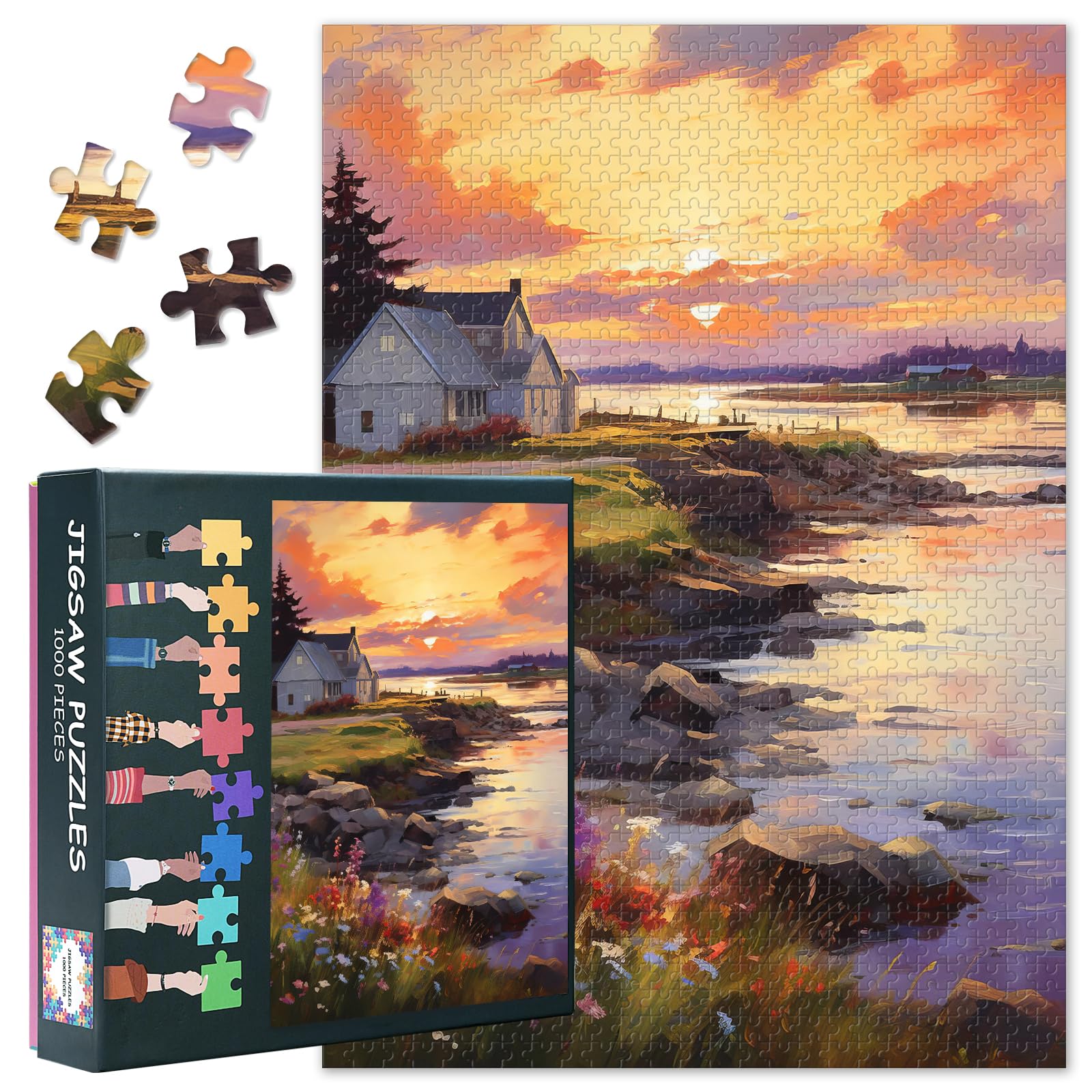 Jigsaw Puzzles for Adults 1000 Sunset Landscape, Difficult Challenging Puzzles for Adults Wildflower Art, Family Educational Game & Unique Living Room Decor Gift (27.5"x19.7")