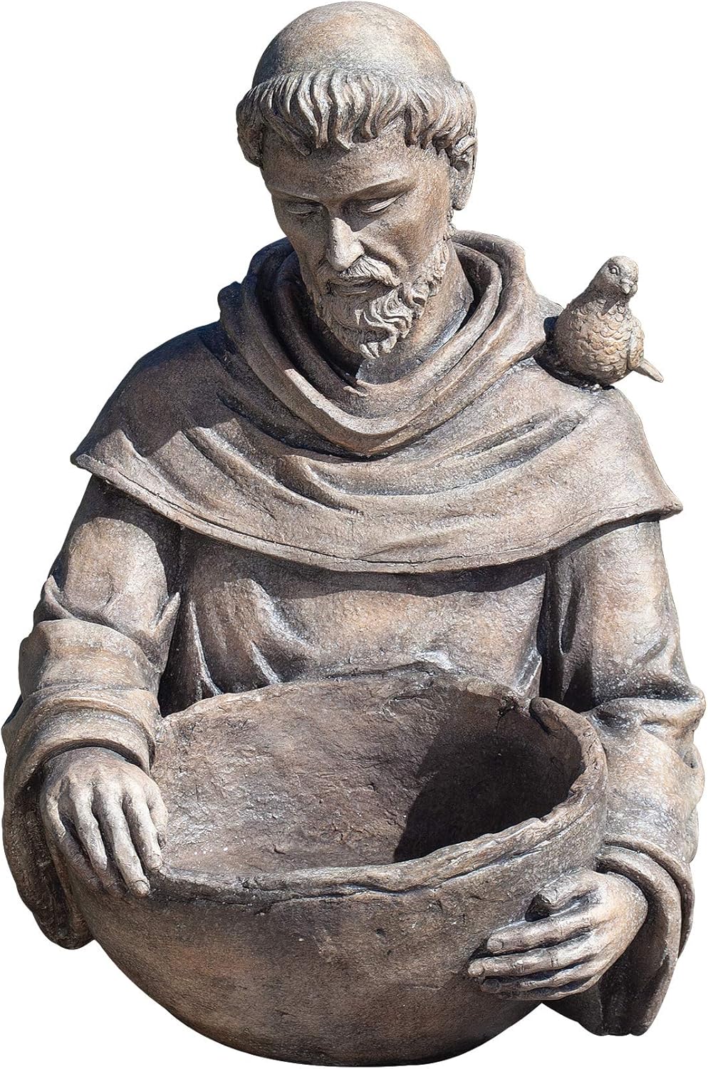 Roman Garden St. Francis Bird Bath Statue, 19” H Outdoor Garden Decor, Resin & Stone Blend, Weather-Resistant Religious Garden Statue, Decorative Birdbath for Patio Lawn Yard