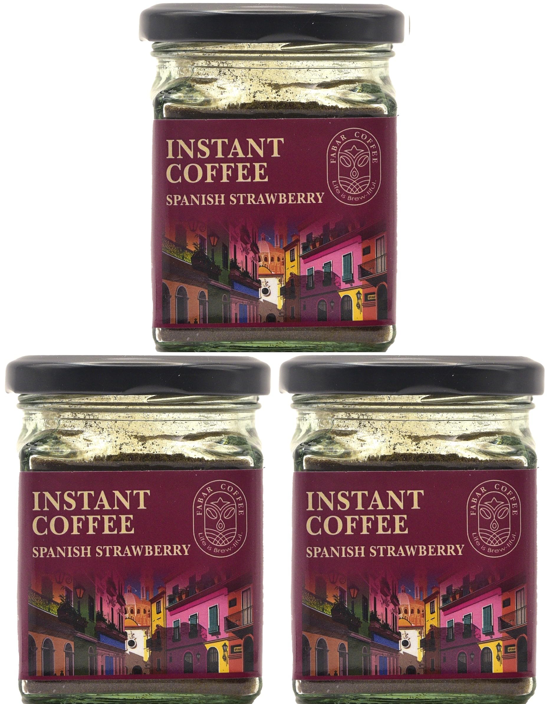 Fabar Coffee Spanish Strawberry Arabica Instant Coffee Powder | Rich, Strong & Smooth | Espresso, Latte, Cappucino & Dalgona | Coffee Gift Combo | 50g Glass Jar | Buy 2 Get 1 Free
