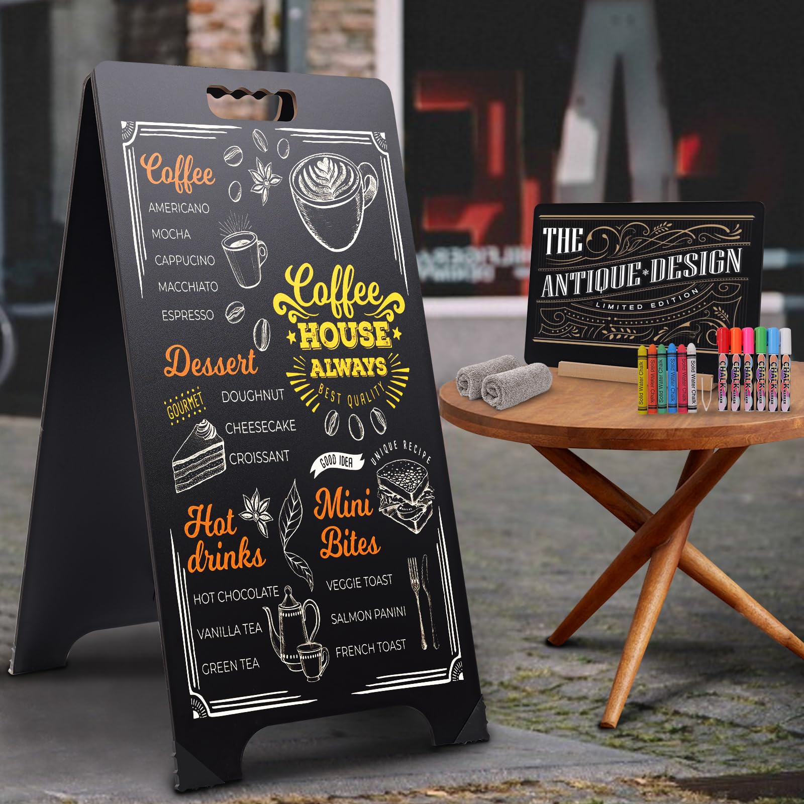 16x32 Double-Sided A-Frame Chalkboard Sign with 8x12 Chalkboard, Liquid & Solid Chalk Markers, Wedding & Event Signage